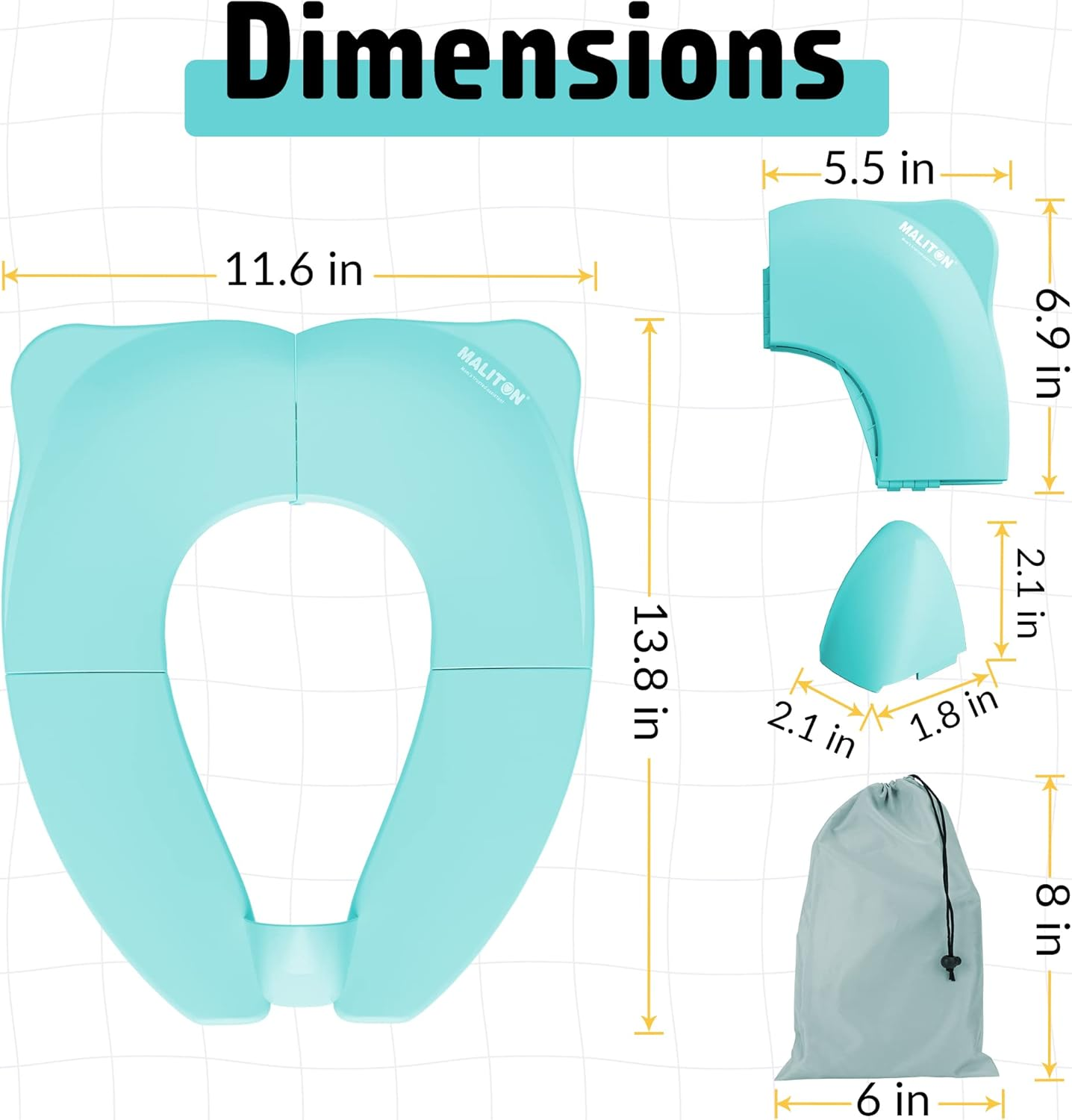 Maliton Travel Potty Seat for Toddler & Kid Travel, Portable Foldable Potty Seat with Storage Bag, Non-Slip Potty Training Toilet Seat Cover Wth Splash Guard (Aqua Green)