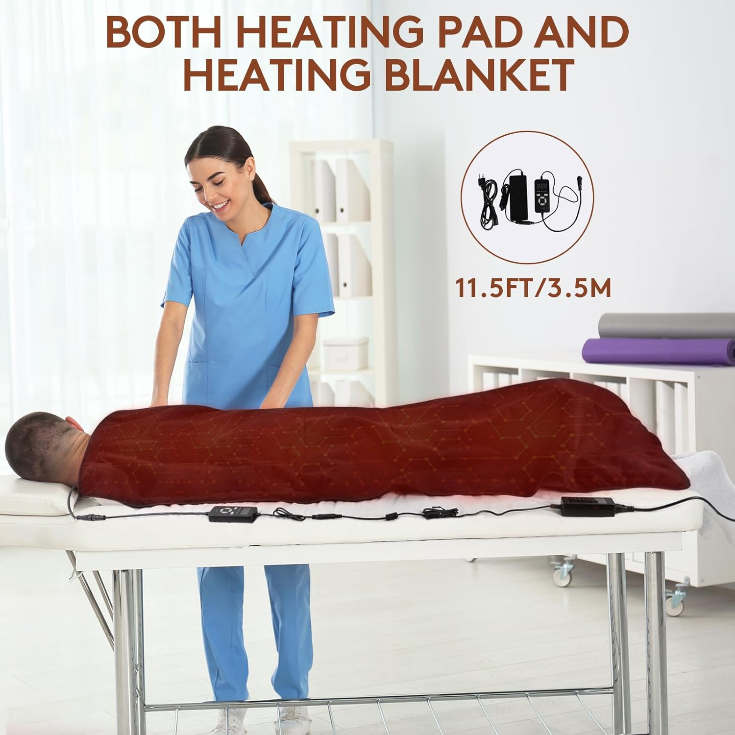 UTK Full Body Size Infrared Heating Pad, 5X Deeper Relaxation for Back, Abdomen, Thigh, 70" X 31" Ultra Soft Far Infrared Heating Mat, EMF Free, Smart Controller with Memory Function, Super Large Size image number 6