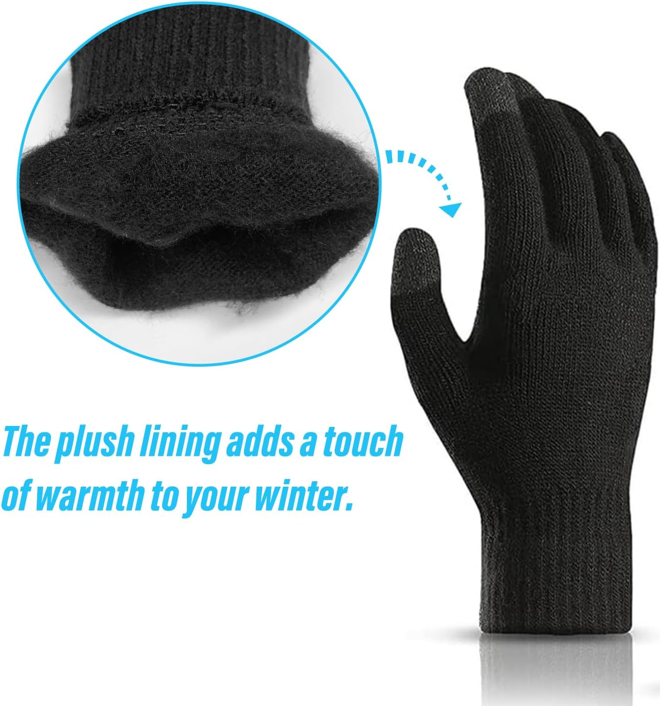 Fiohiros 3-Pirs Touch Screen Knitted Gloves,Dark Green Winter Warm Gloves for Men, Suitable for Outdoor Sports and Daily Use - 2 Pairs image number 5