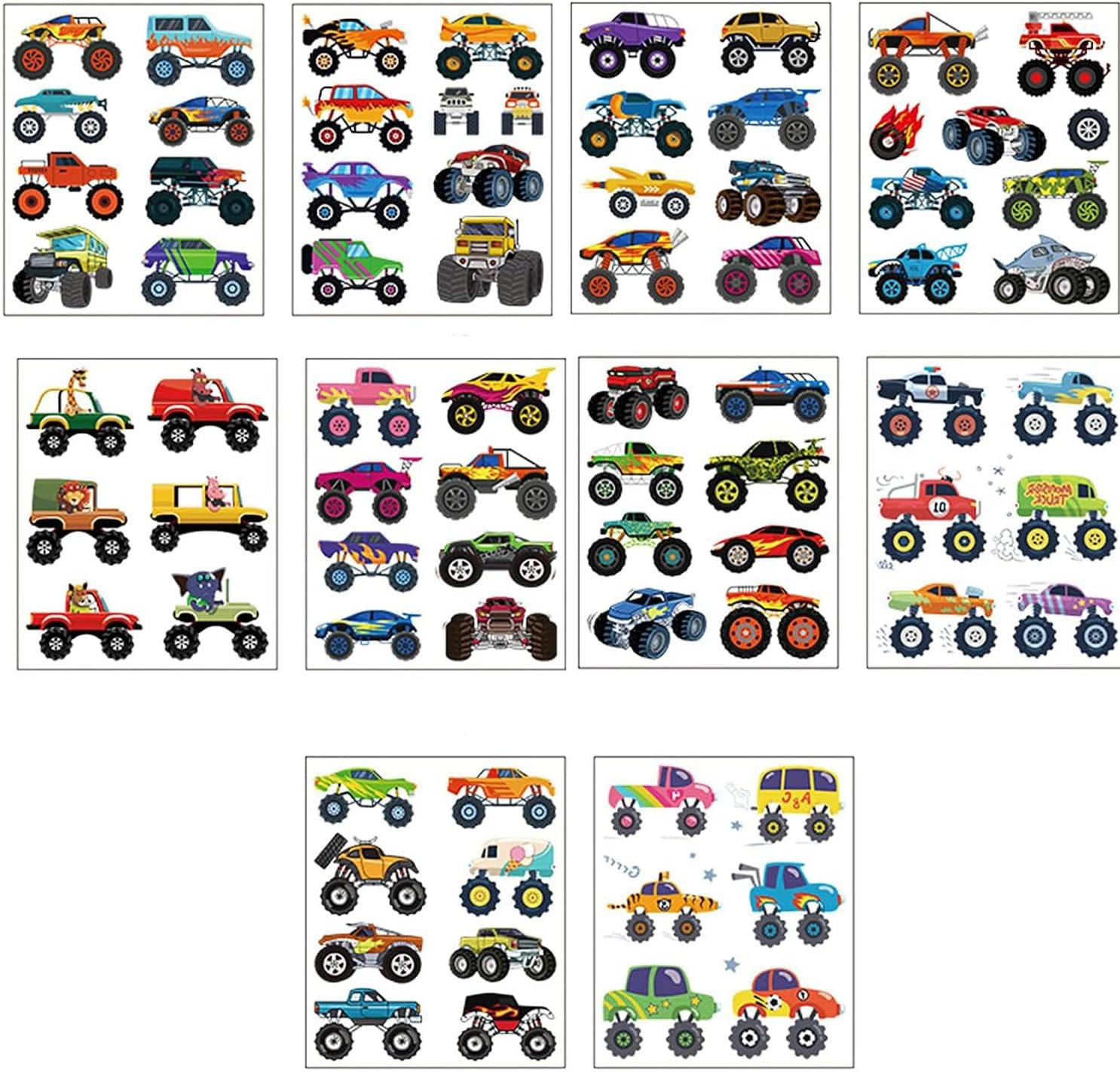 Coehaopike Monster Truck Temporary Tattoos for Party Supplies - 10 Sheets Monster Truck Tattoos for Boys Birthday Party Fake Tattoo Stickers for Boys image number 4