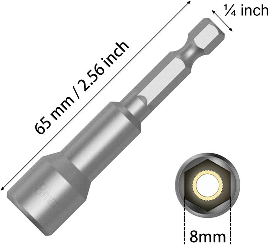 Nut Driver Bit Sets 8Mm, 1/4" Hex Shank Power Nut Driver Sets Magnetic with Quick Change Groove for Electric Hand Drill/Lithium Drill/Pneumatic Screwdriver/Impact Driver, Pack of 5 image number 4
