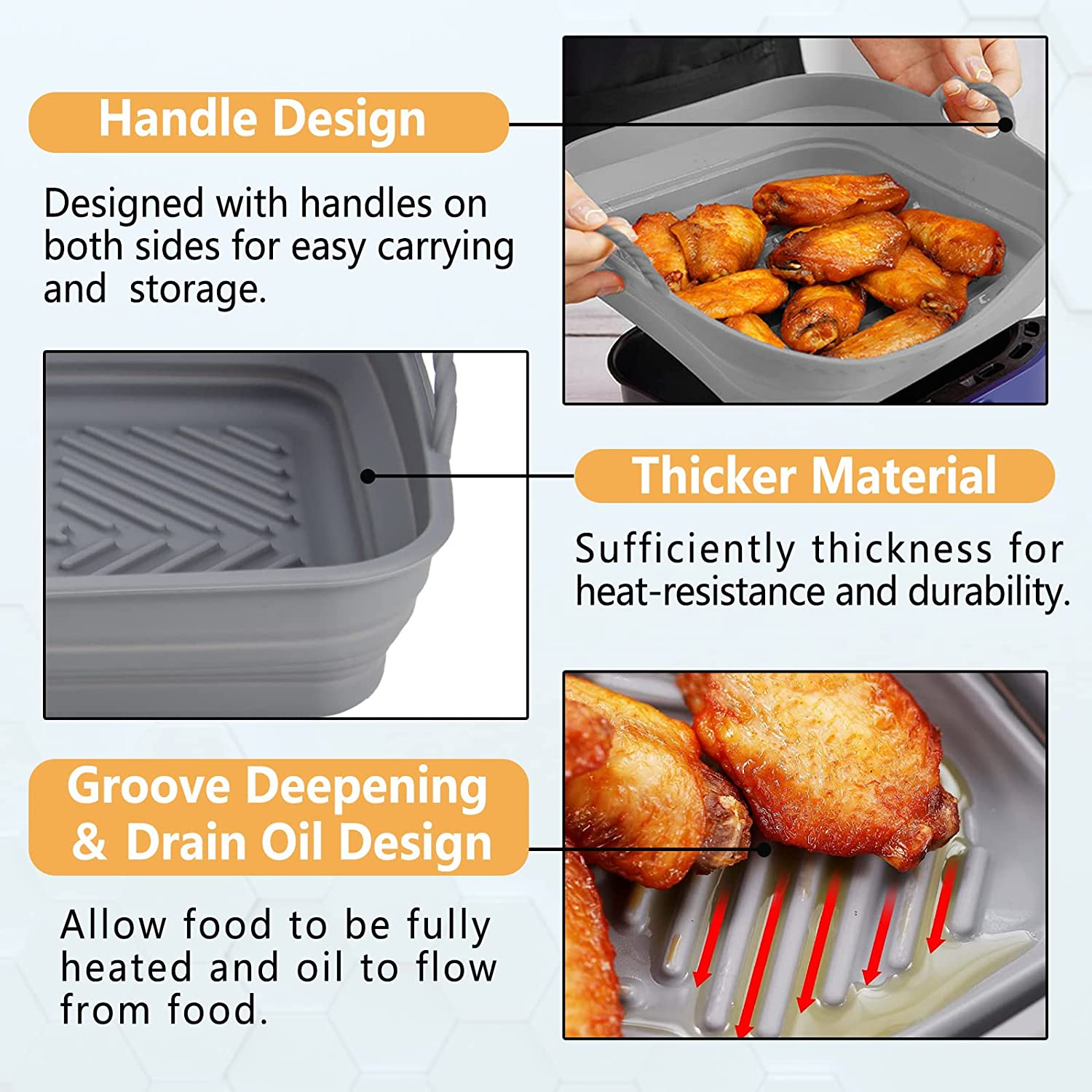 2 Pack 8.5Inch Air Fryer Silicone Liners Square Foldable, Non-Stick Air Fryer Silicone Baking Tray, Heat Resistant Air Fryer Silicone Basket for 5 to 8 QT Air Fryer Oven Microwave Accessories image number 6