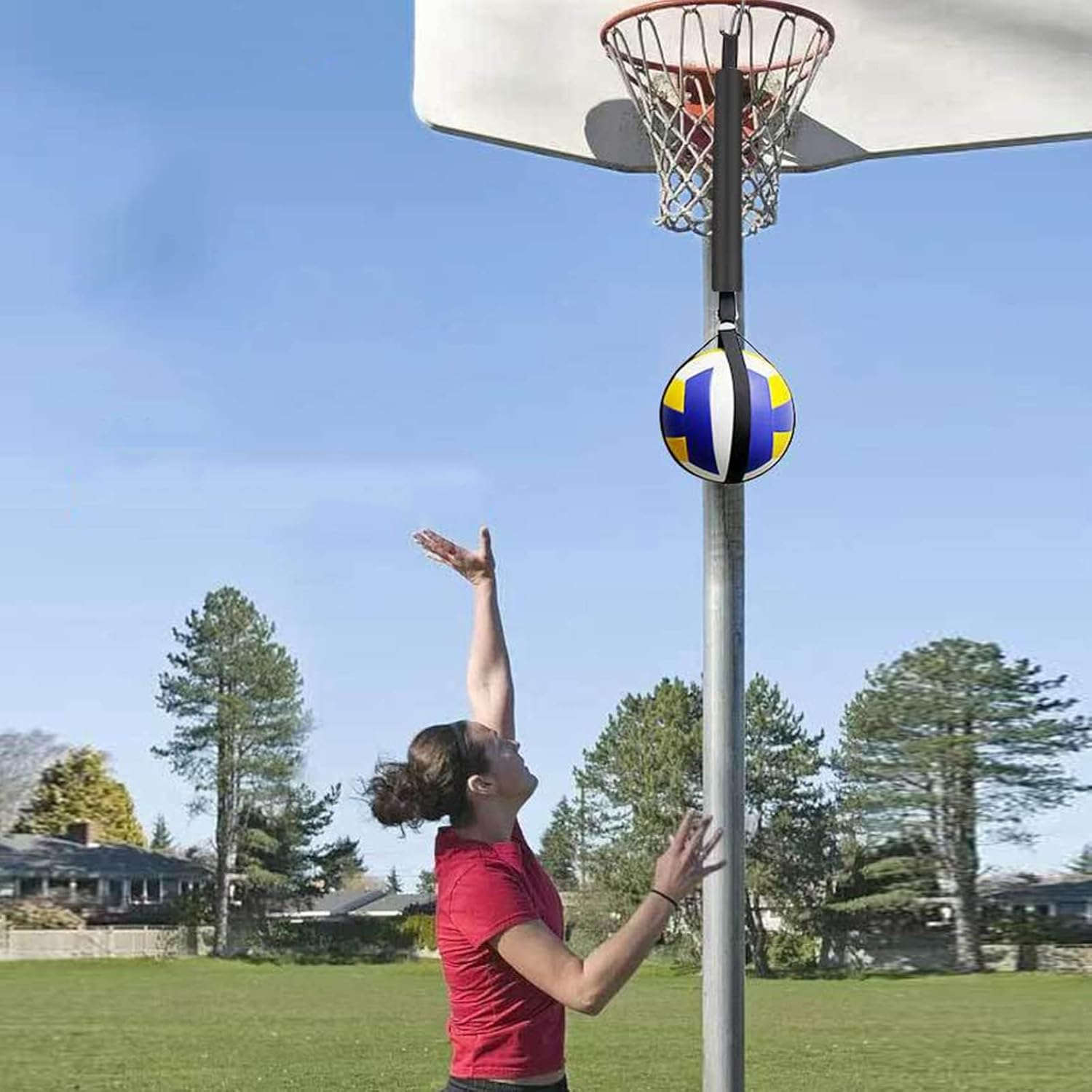 JDFHFGB Volleyball Spike Trainer, Adjustable Solo Training System for Serving, Spiking & Jumping Practice, Improves Arm Swing Mechanics & Power,Portable Volleyball Aid for Players & Coaches image number 3