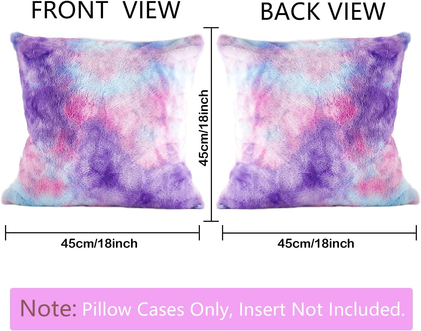 Soft Plush Throw Pillow Covers Pack of 2, Decorative Tie Dye Colorful Cushion Covers Luxury Fluffy Faux Fur Square 45X45Cm Pillowcase for Home Sofa Bedroom Living Room Couch Hotel Balcony Office Decor image number 3