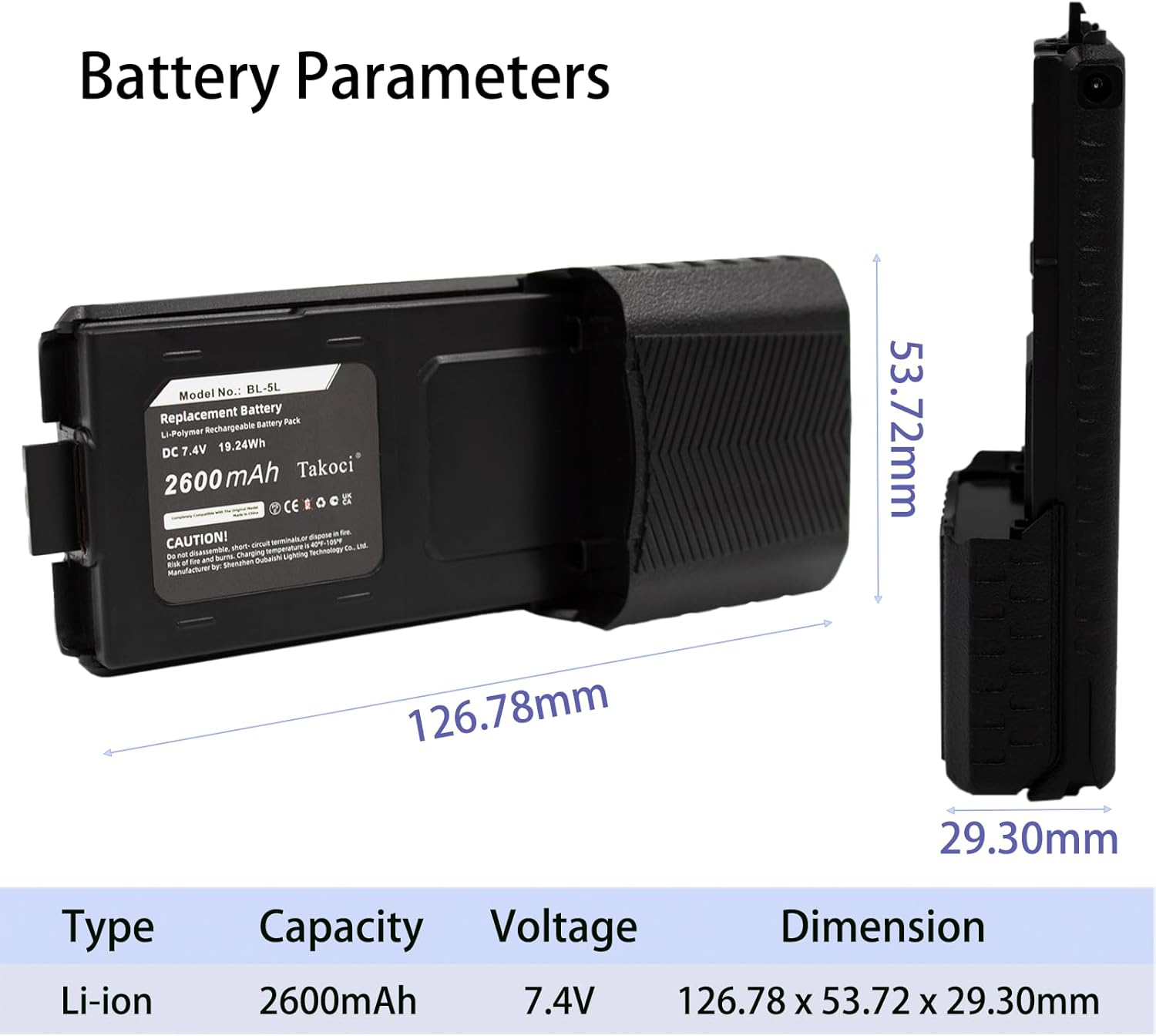 7.4V/2600Mah Battery Replacement Compatible with Baofeng UV-5R UV-5R+ plus BF-F8HP UV-5RE plus UV-5RB UV-5X RD-5R UV-5RTP Walkie Talkie Lithium-Ion Battery image number 4