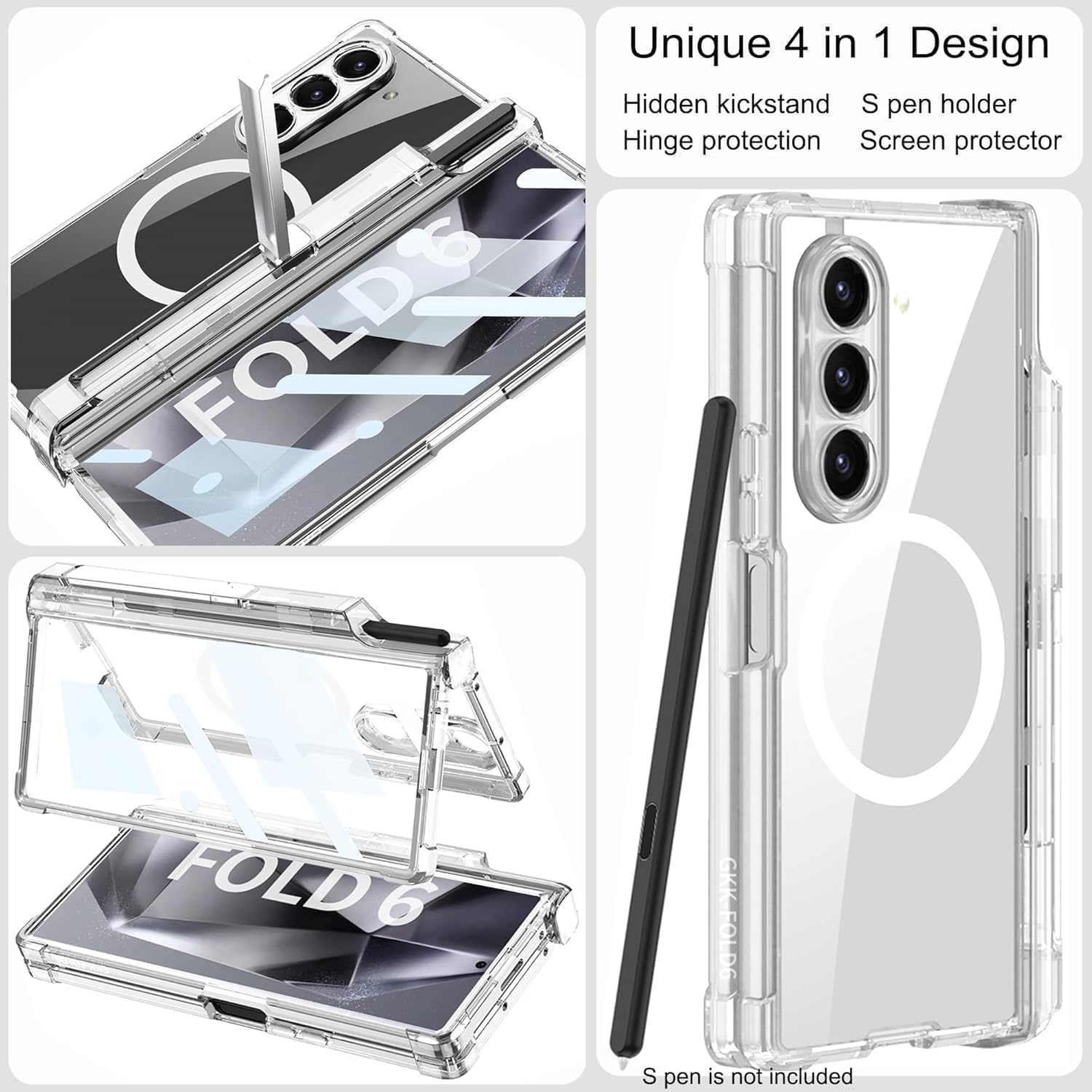 RUNGOS Magnetic for Samsung Z Fold 5 Case Magsafe, with One-Piece Screen Protector [Hinge Protection, S Pen Holder] [Hidden Stand] for Samsung Galaxy Z Fold 5 Case, All-Inclusive Armor Shockproof image number 4