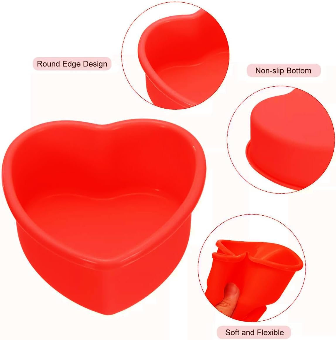 AIMALL 4PCS Heart Silicone Cake Mould Set, 2Pcs X 4 Inch & 2Pcs X 7 Inch, Pink Food-Grade Non-Stick Baking Tray, Reusable Love Shape Bakeware for Layered Rainbow Cakes image number 2