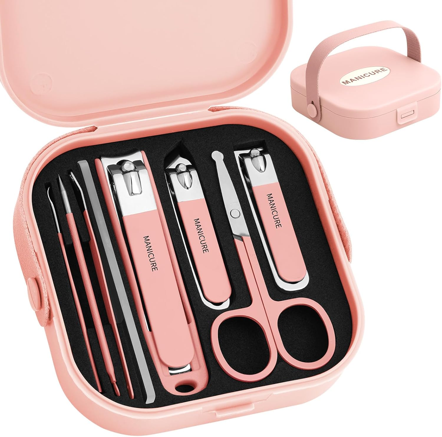 Nail Clipper Set,8-In-1 Nail Kit,Stainless Steel Manicure Set,Tweezers and Nail File Kit Travel Portable, Nail File Nail Cutter Set for Men/Women (Pink) image number 4