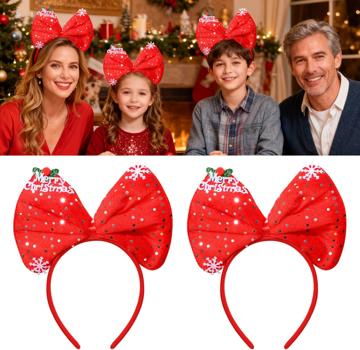 Christmas Headband Christmas Headbands for Adults Hairband Headwear Bow Party Hats Hair Bands for Women Men Head Band for Party Holiday Costume Gift image number 3