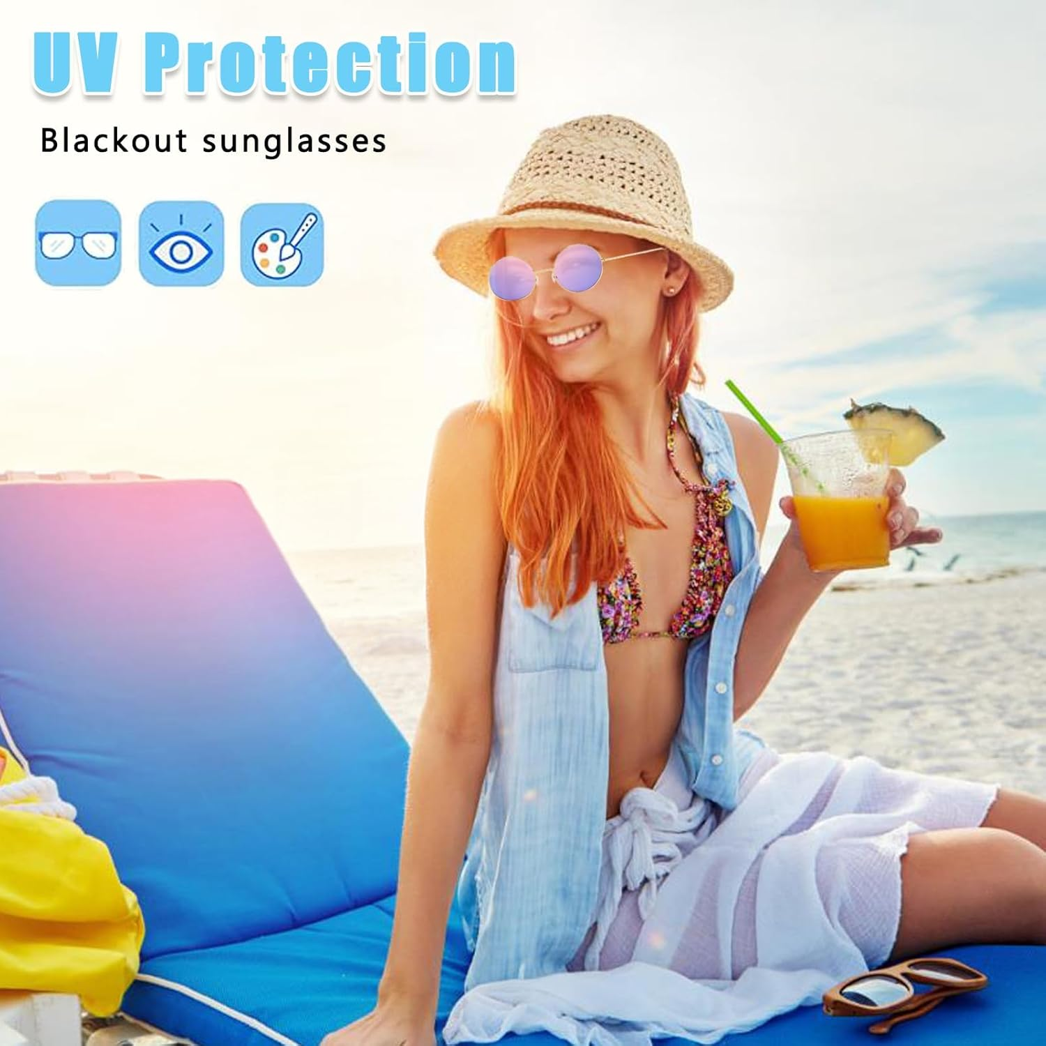 Round Hippy Specs Sunglasses 6PCS Retro Hippie Circle Glasses 60'S 70'S Style Retro Rave Glasses 6 Colors Hippie Fancy Dress Costume Accessories for Adults image number 2