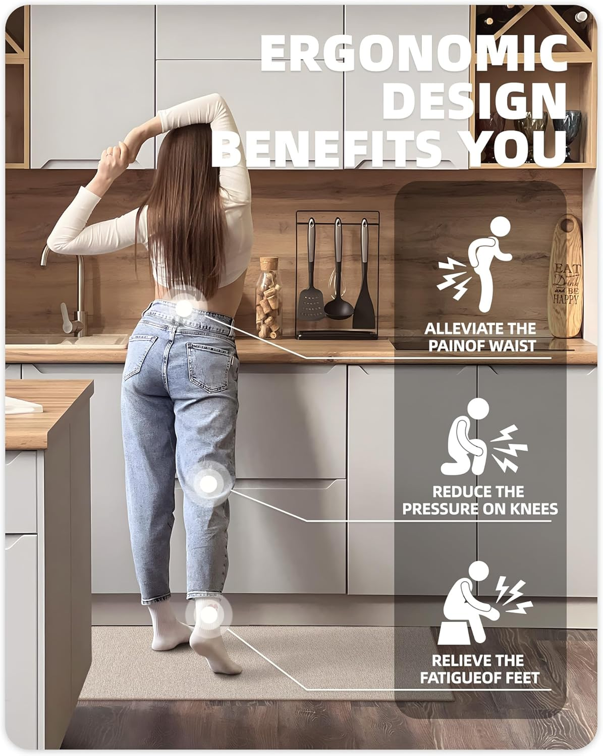 Color&Geometry Kitchen Rugs and Mats Non Slip Washable, Absorbent Kitchen Mats Kitchen Runner Rug Easy to Clean Kitchen Floor Mats for in Front of Sink, Laundry Room, Hallway, 17"X47"+17"X95", Khaki