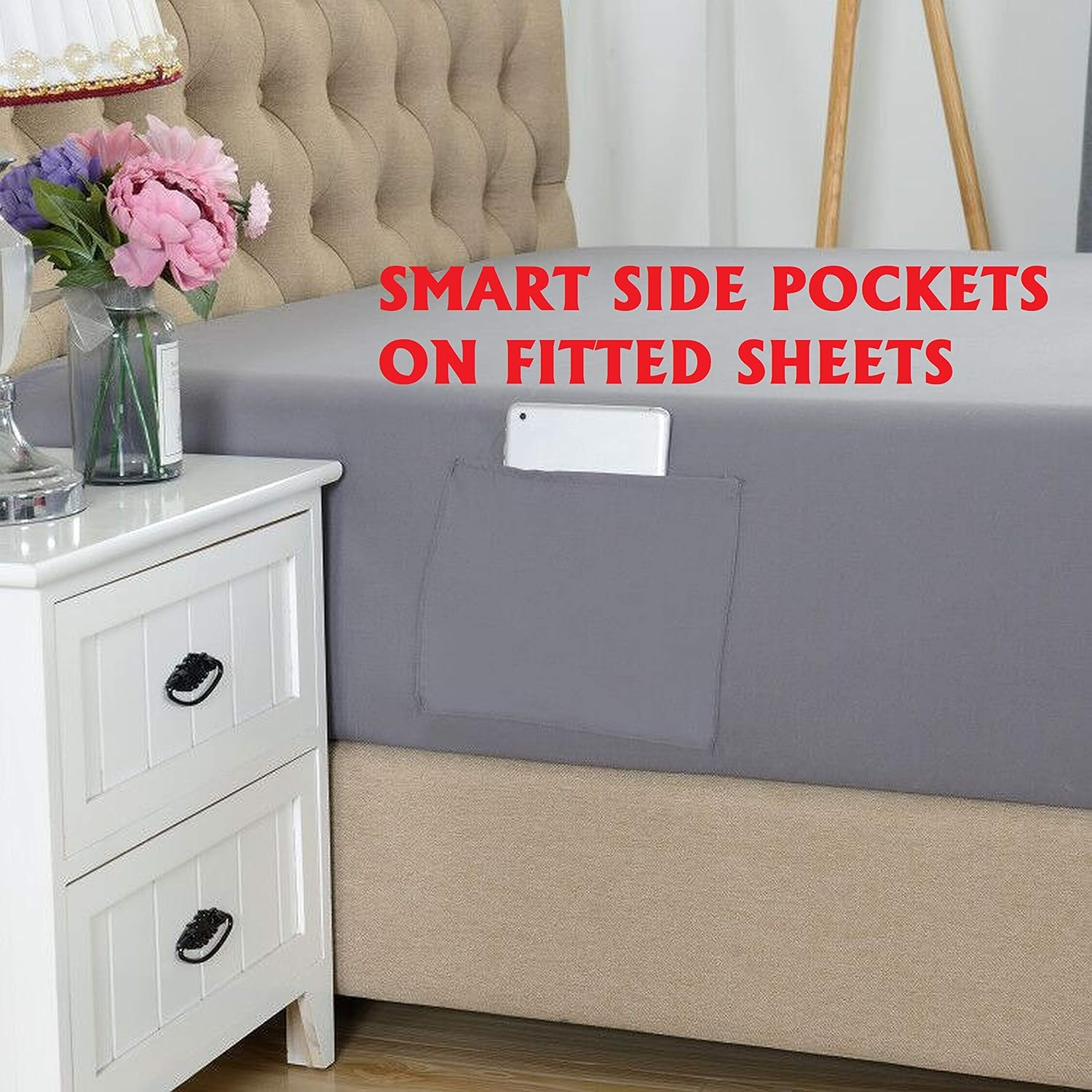 Elegant Comfort Luxury Soft Bed Sheets Bloomingdale Pattern - 1500 Premium Hotel Quality Microfiber Softness Wrinkle and Fade Resistant (6-Piece) Bedding Set, California King, Grey image number 2