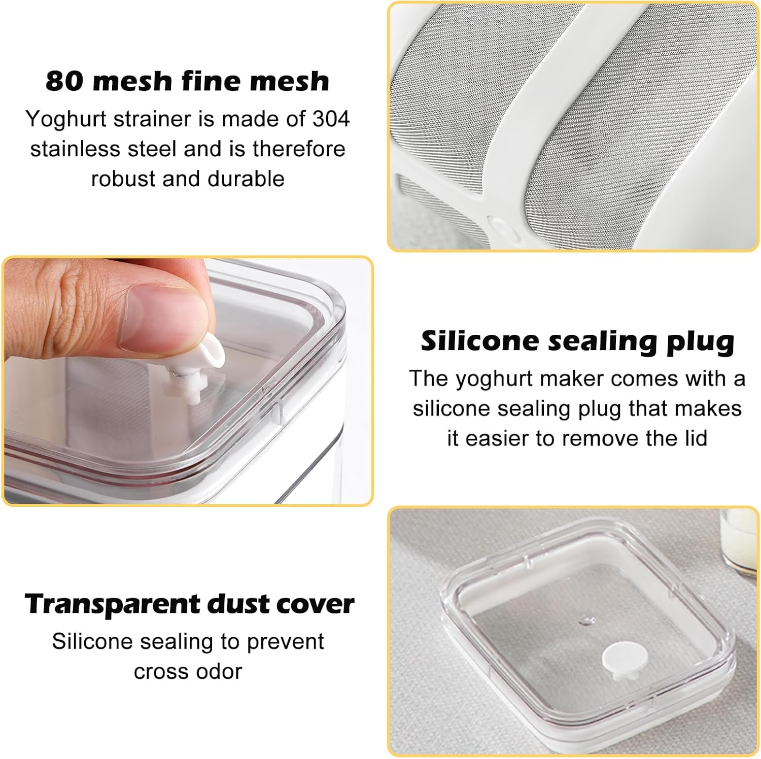 Cream Cheese Maker, Yoghurt Sieve with Lid, Washable Whey Separator, Reusable Fine Filter Sieve, 1100 Ml Fine Mesh Yoghurt Strainer, Yoghurt Maker for Milk, Juice, Kitchen Accessories image number 6