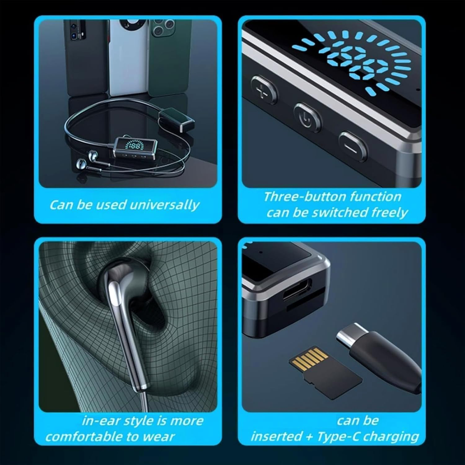 Foihletpath Sports Karaoke Bluetooth Earphones-Come with a Microphone, Bluetooth Neck Hanging Earbud Headset Faster, Waterproof for Sports Gym Daily Use and Live Broadcasting Audio (Blue)