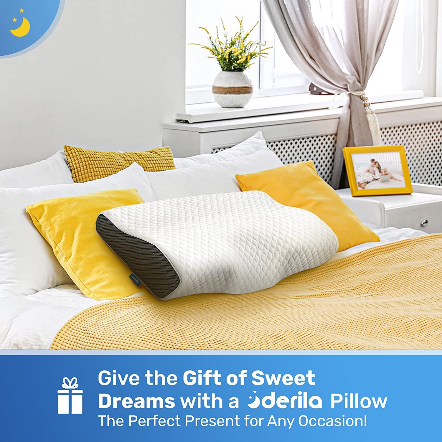 Derila Queen Size Cervical Neck Pillow. Ergonomic Bed Pillows for Sleeping. Contour Memory Foam Pillow for Neck & Shoulder Pain Relief, anti Snore. Back, Stomach, Side Sleepers. - White image number 2