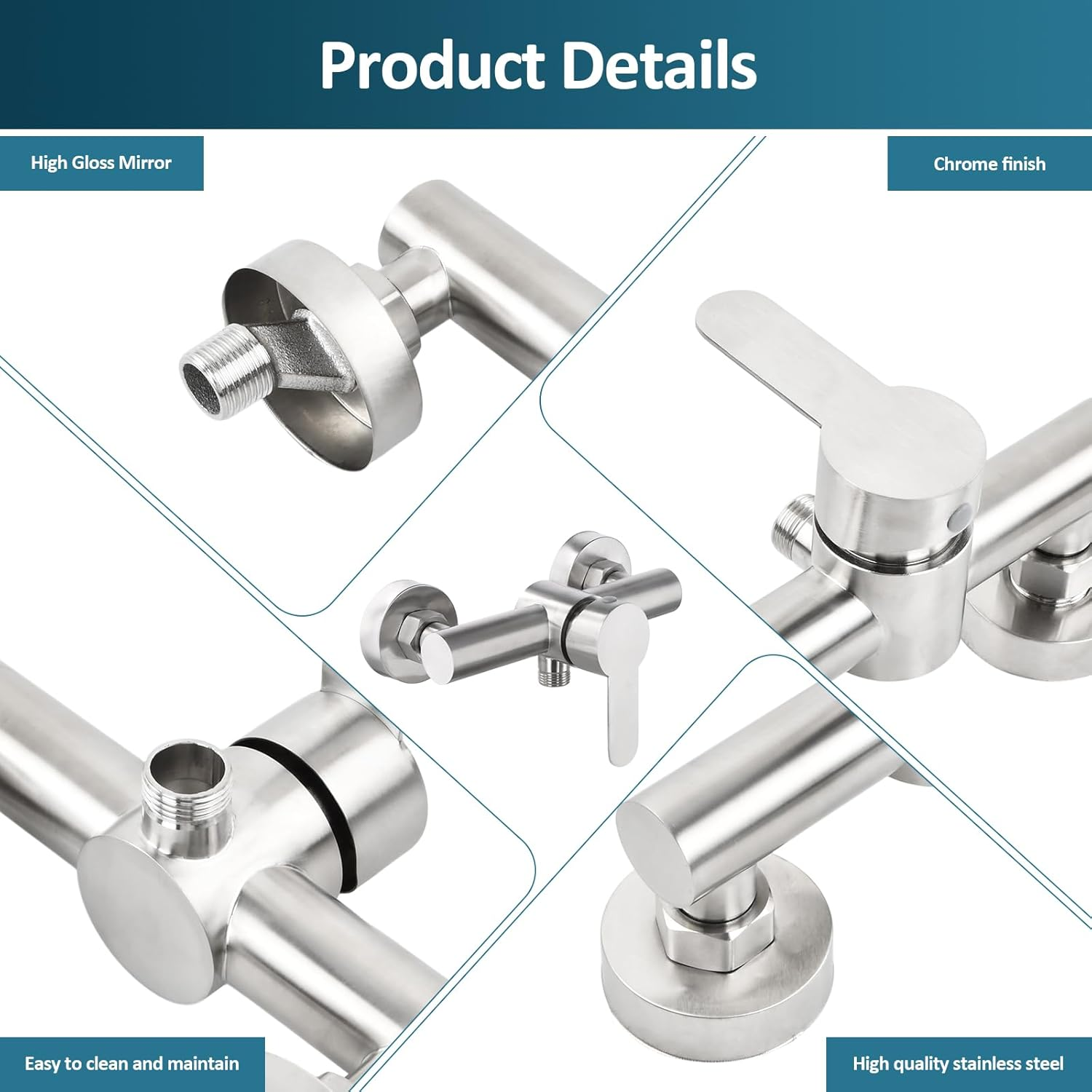 Shower Faucet, Wall Mounted Shower Mixer Valve, Bath Tap, Wall Mounted Mixer Tap 304 Stainless Steel, Single Lever Shower Mixer with Mounting Accessories for Hot and Cold Water image number 6