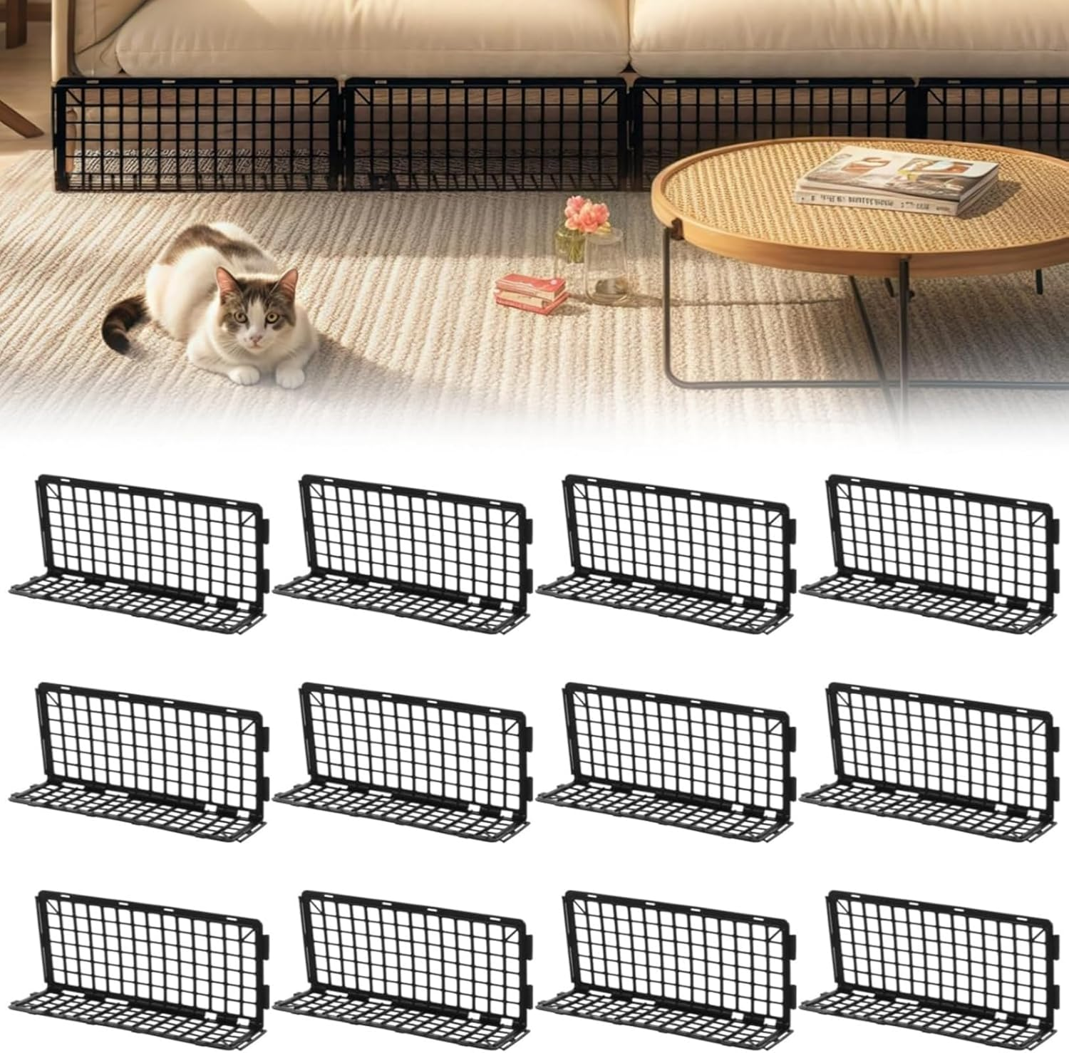 Under Couch Blocker, under Bed Blocker for Pets Toys Barrier,12 Pack Furniture Couch Guards Bumper for Stopping Cats Dogs from Getting under Sofa Gap,37 * 17Cm,Total Length 442Cm image number 1
