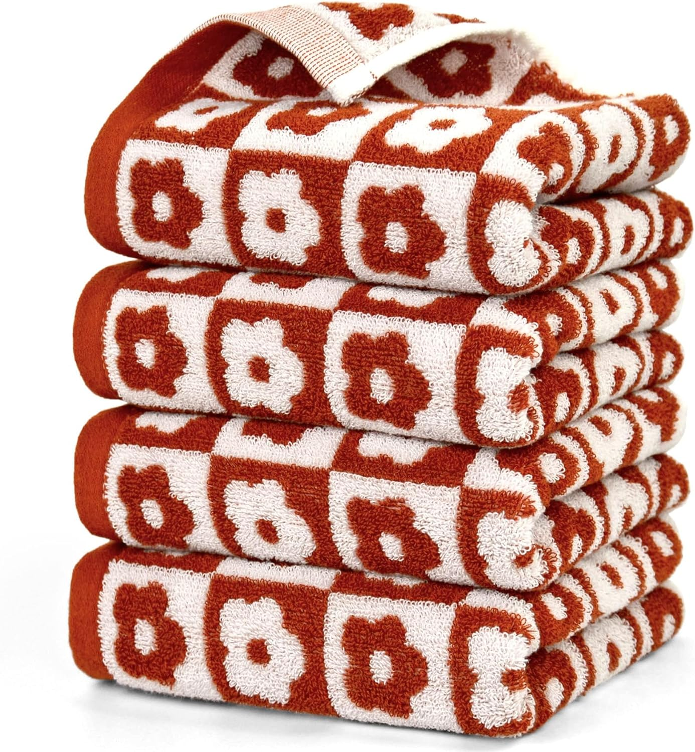 Jacquotha Cotton Face Towels Set of 4 - Checkered Floral Bathroom Hand for Everyday Use, 29&rdquo; X 13&rdquo; Lilac