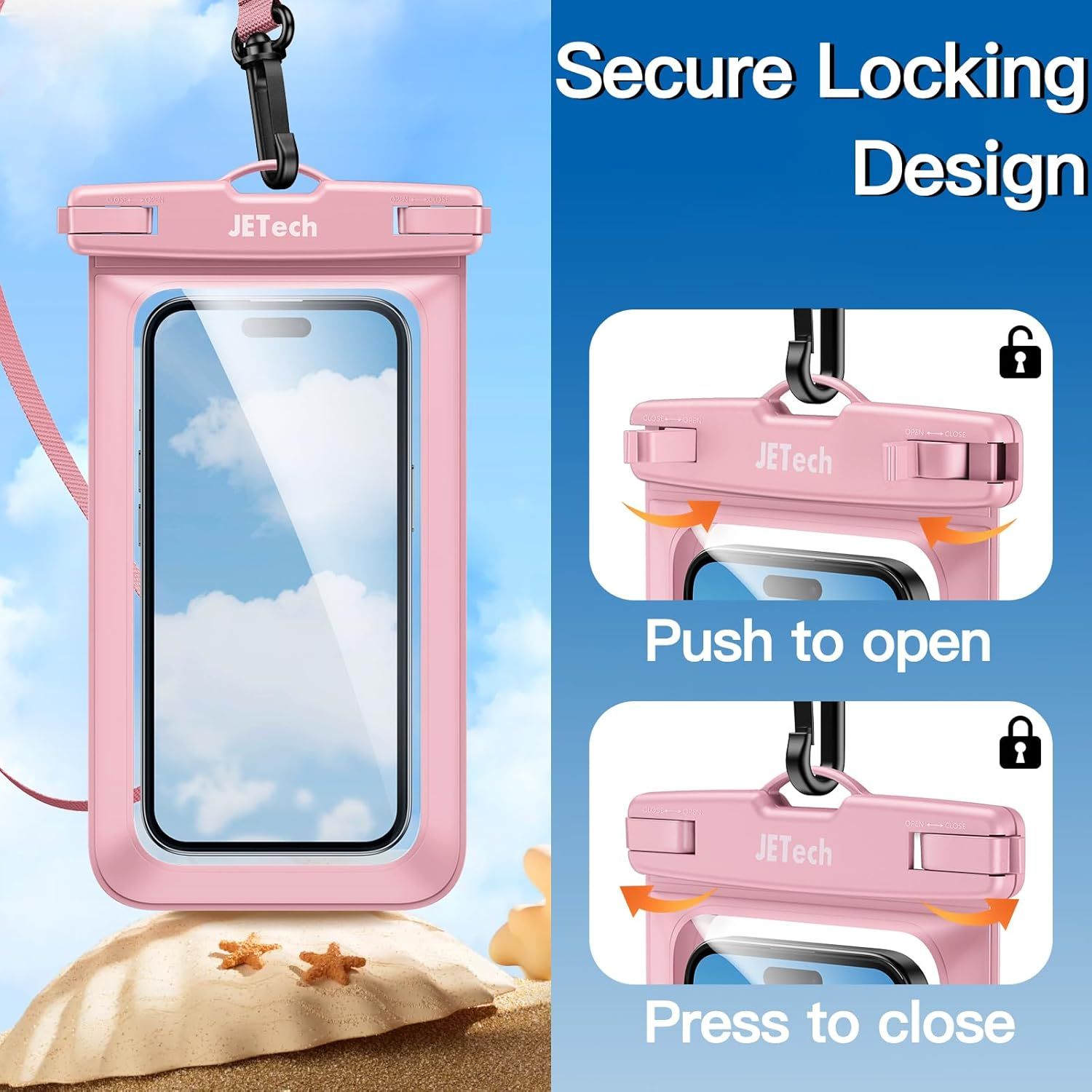 Jetech Waterproof Phone Pouch, 2 Pack Water Proof Case for Iphone 17 16E 16 15 14 Air Pro Max Plus, Galaxy S25 S24 Ultra, Pixel 10 Series and Others up to 7.2 Inch, IPX8 Dry Bag (Black+Pink) - Black+Clear image number 3