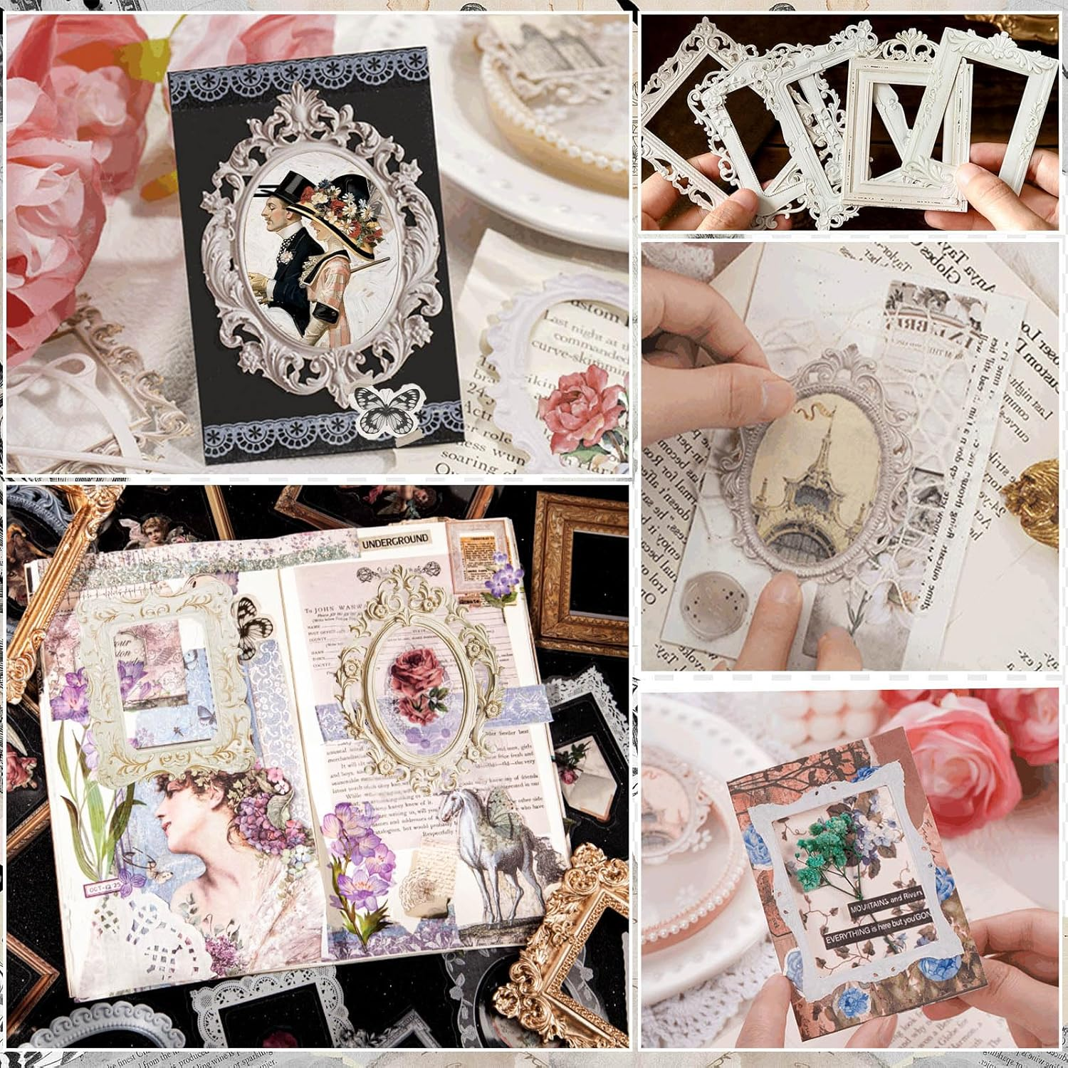 Vintage Scrapbook Frames Cutout - 40Pcs Decorative Paper Cutouts for Scrapbooking Supplies and Photo Embellishments