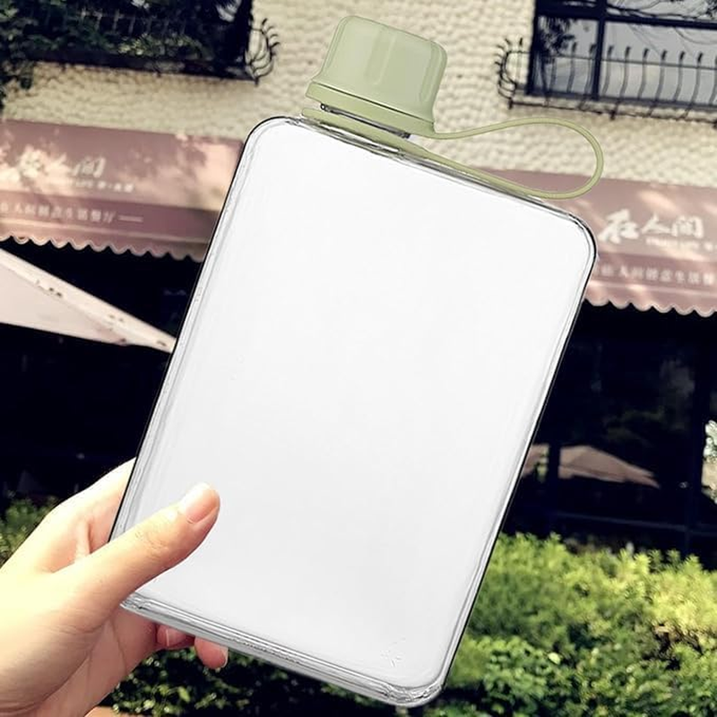 1Pc Slim Square Travel Water Bottle,Flat Drink Cup Water Bottle,Tritan Transparent Flat Water Bottle Small Water Bottle Slim Square Slim Bottle Water Flask,Flat Water Bottle Travel Flask,240Ml,Green