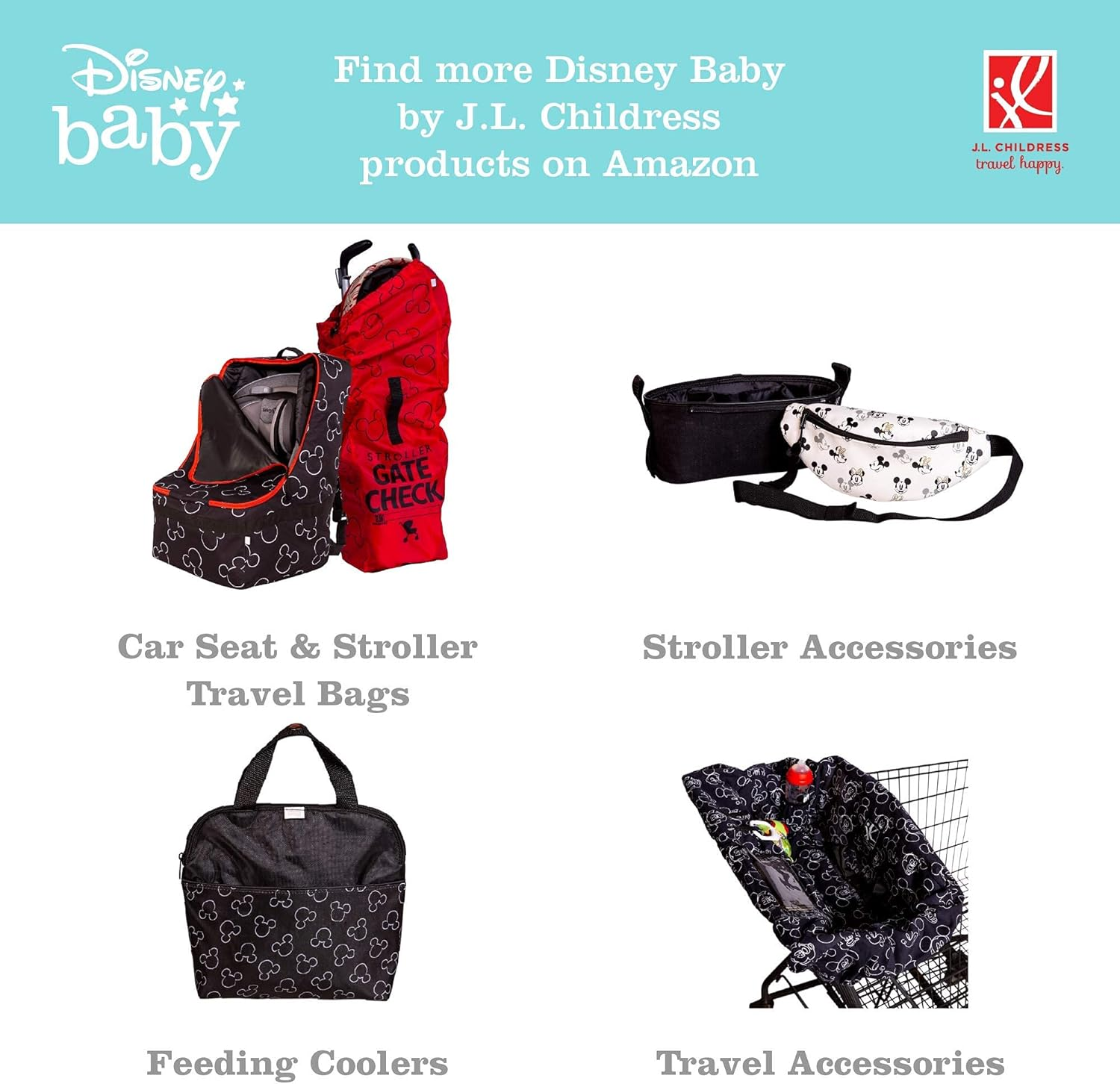 J.L. Childress Disney Baby by Full Body Portable Changing Pad for Baby, Mickey Minnie Ivory, 19X30 Inch (Pack of 1) image number 6