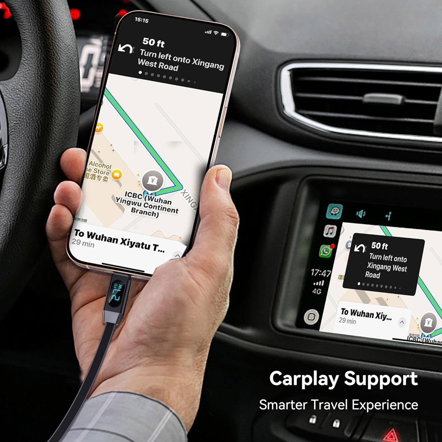 PZOZ 2-In-1 Retractable USB C Cable, 100W Fast Multi Charging Cable with LED Display for Iphone 16 17 Ipad Mac Samsung for Car Carplay, Deskop Cord Orgaiser (USB C to USB C) image number 5