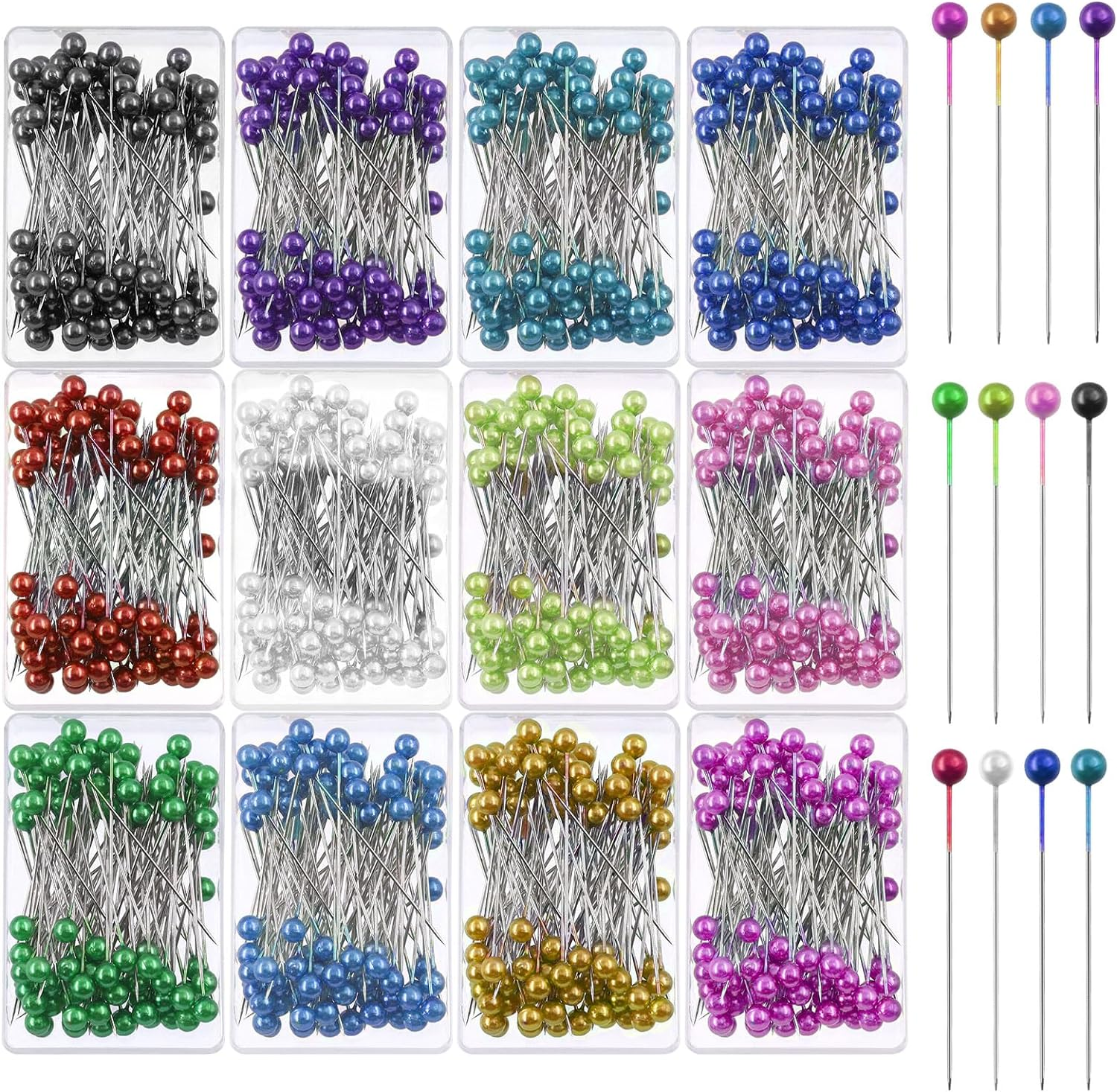 Swpeet 1200Pcs Sewing Pins Multicolor Head Pins Assortment Kit, Straight Quilting Pins Pearlized Ball Head Quilting Pins, Pearl Head Pins for Crafting Dressmaker DIY Craft Fabric Sewing Decorations image number 6