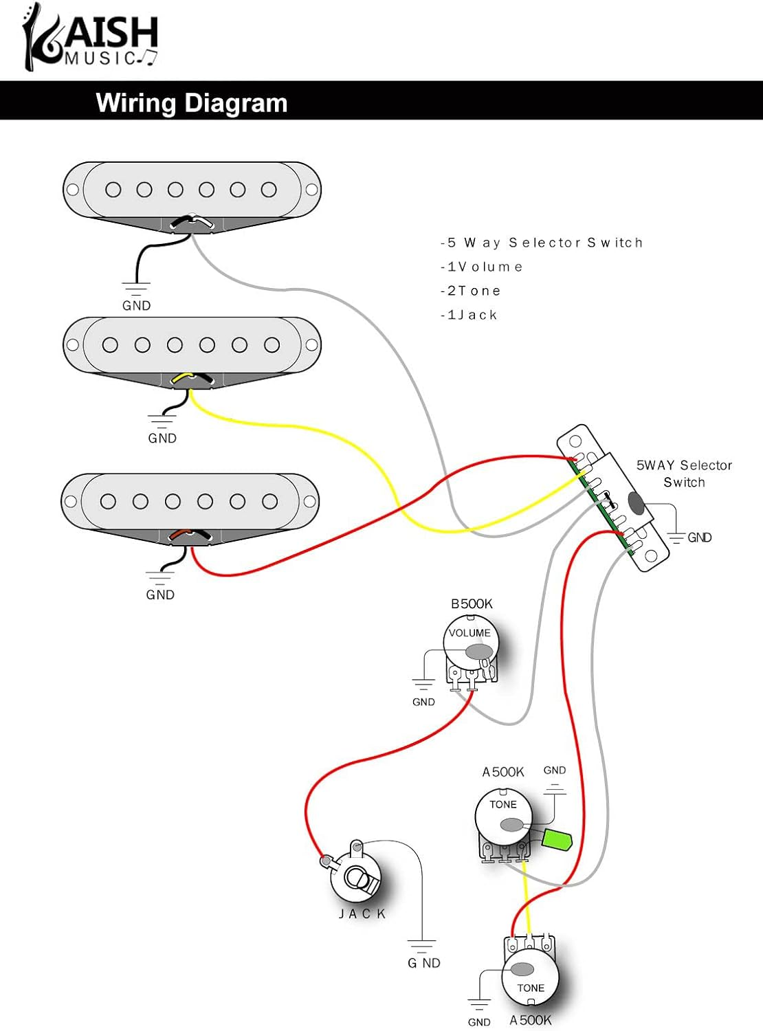 KAISH Heavy Duty 5 Way Guitar Pickup Lever Switch Selector Switch for Strat Tele with 3 Plastic Tips - Gold Plastic Tip image number 4