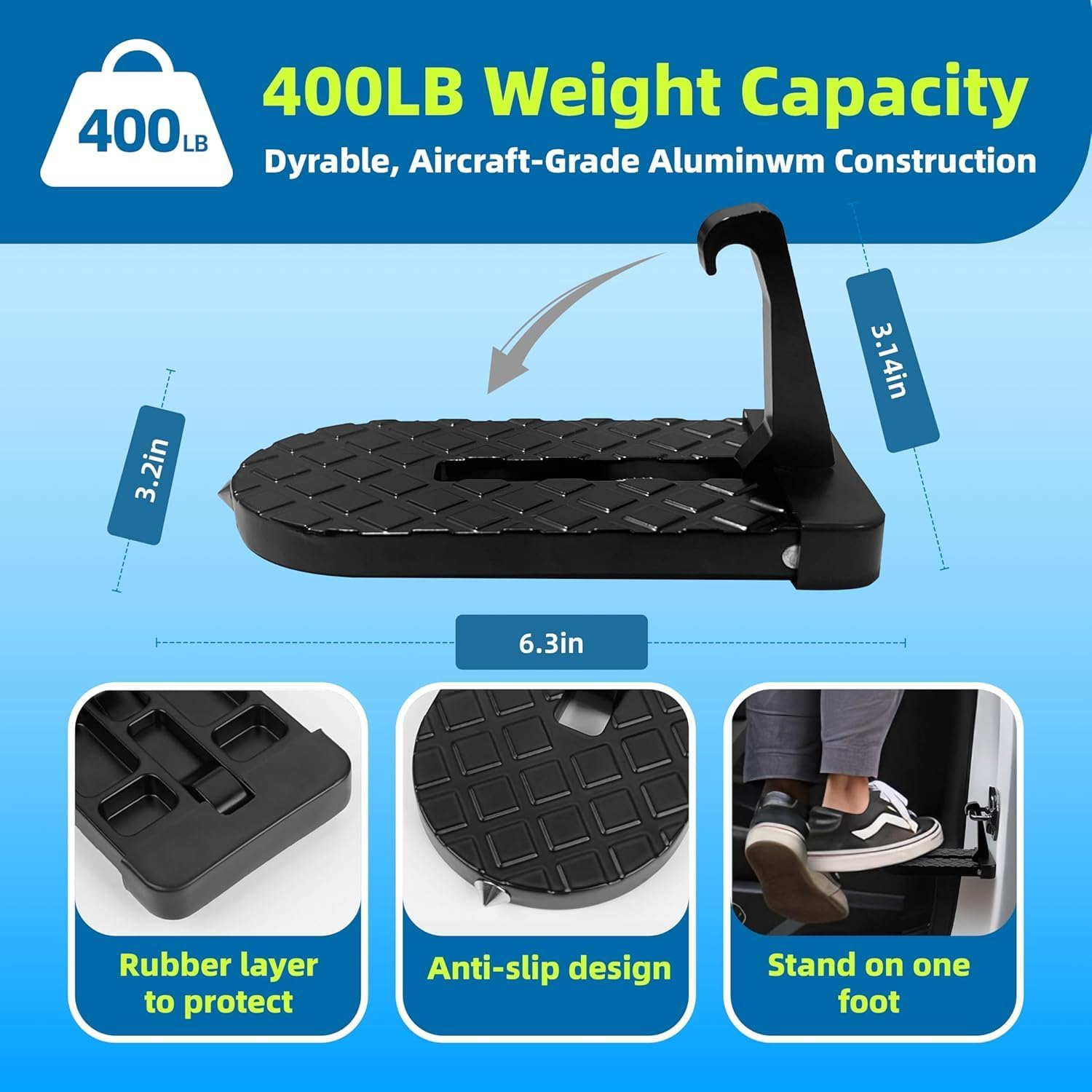 Car Door Step, Universal Fit Car Roof Access, Folding Aluminum Alloy Car Step, 400Lbs Load Capacity, Fits Most Cars, Suvs and Trucks (Black) image number 5
