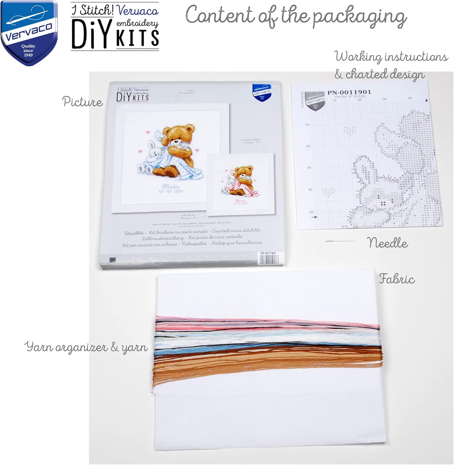 Vervaco Counted Cross Stitch Kit Bear with a Blanket PN-0011901 - Multiple Colours image number 5