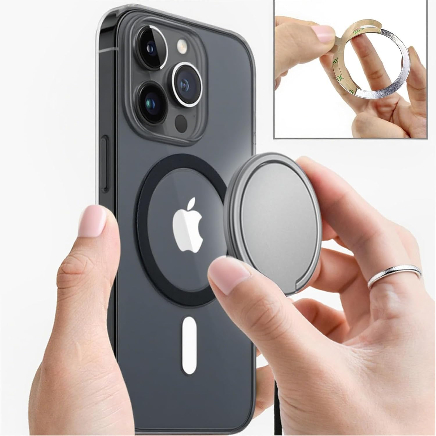 ONBPIY Magnetic Adapter Ring 3Pcs Universal Phone Magnet Sticker Compatible with Iphone Samsung Android for Wireless Charging Car Mount Black image number 2