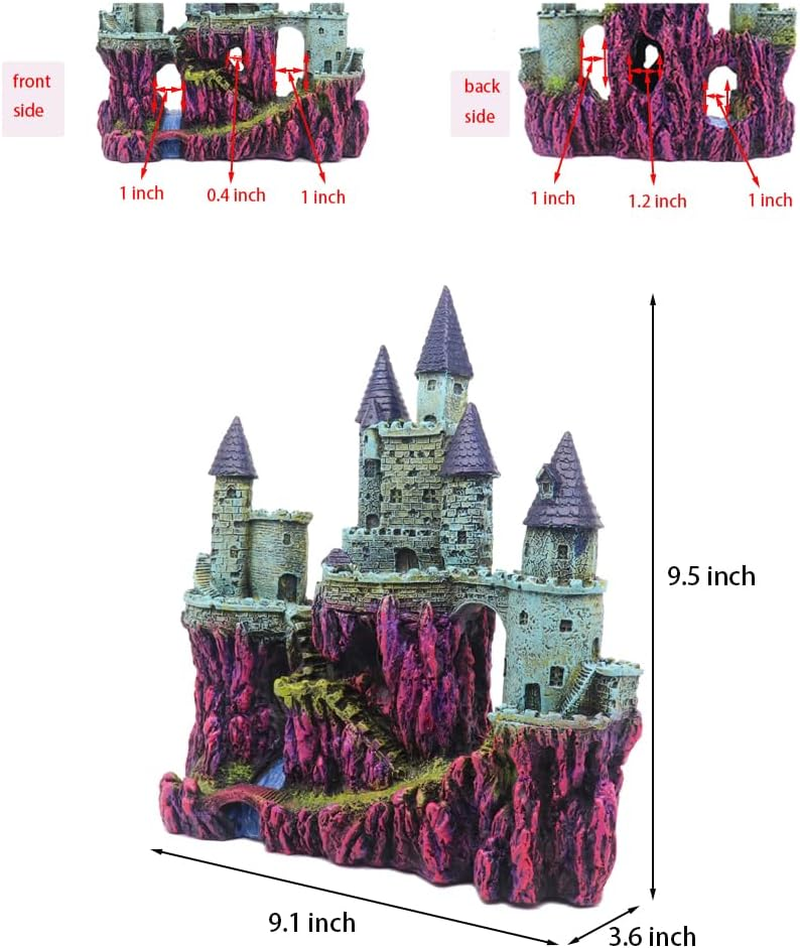 Ulifery Fairy Princess Gothic Castle Aquarium Decorations Glow Fish Tank Ornaments Large for Betta Hideout, Pink
