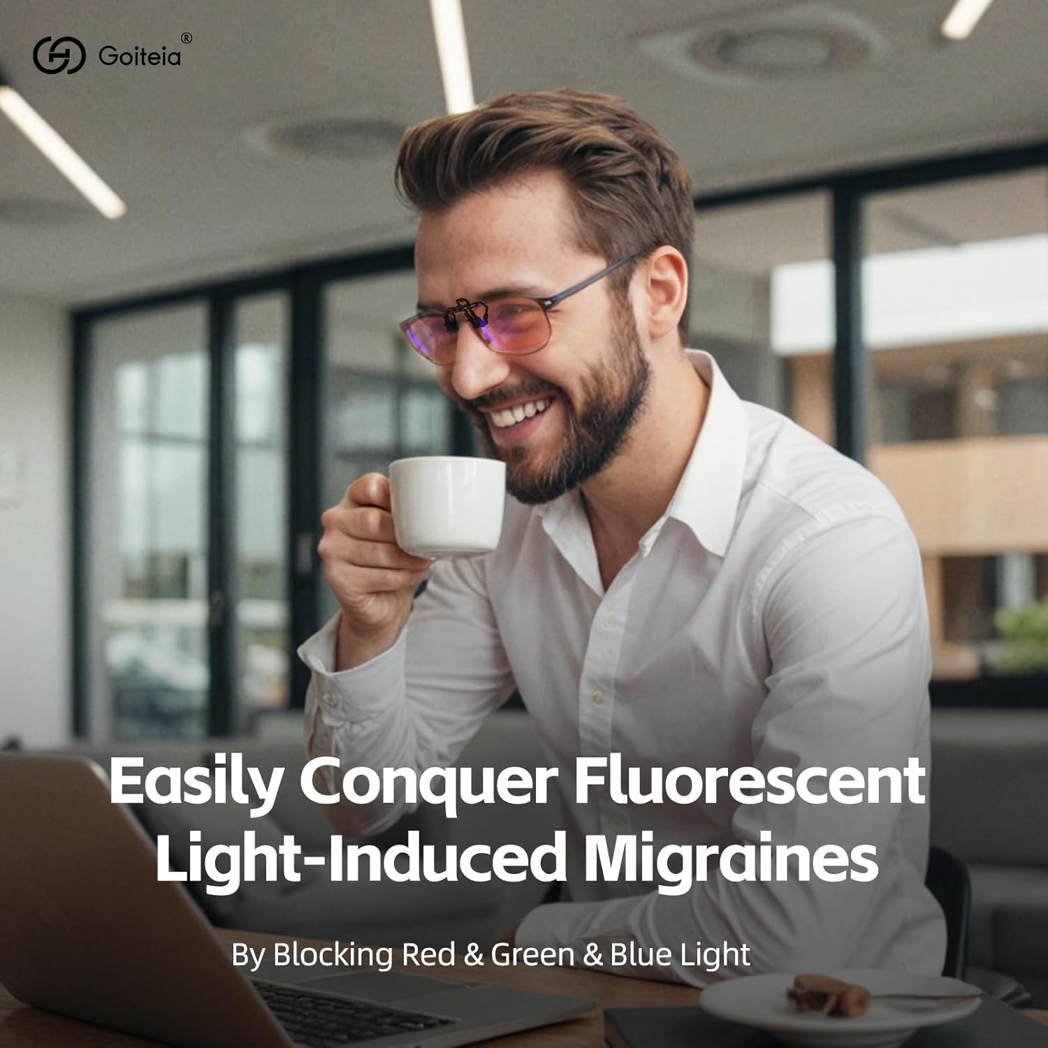 Goiteia Fl-Rose Migraine Clip on Glasses, Light Sensitivity Glasses for Fluorescent LED Glare/Photophobia