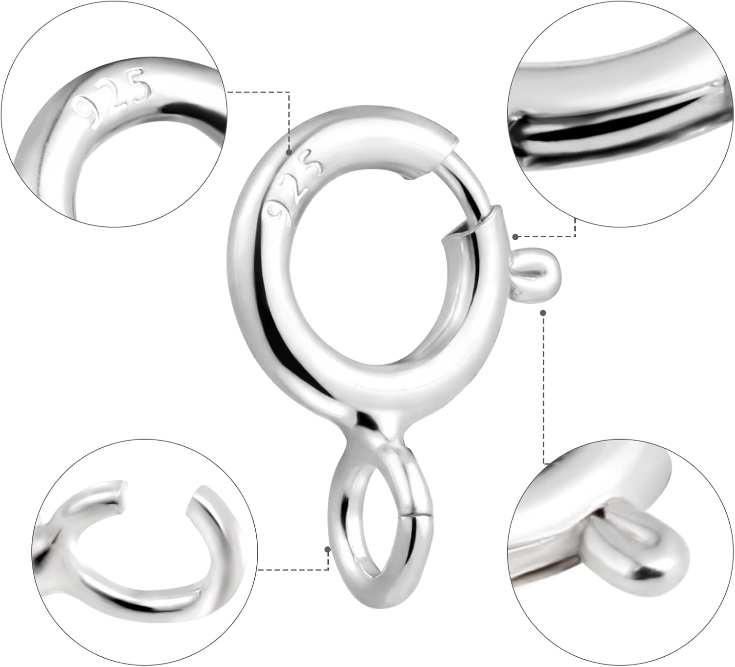 925 Sterling Silver Necklace Clasps - 5Mm Spring Clasps for Jewelry Making, Sterling Silver 4Mm Jump Rings, Jewelry Clasps and Closures, Suitable for Jewelry Making Necklace (Sterling Silver) - Gold image number 4