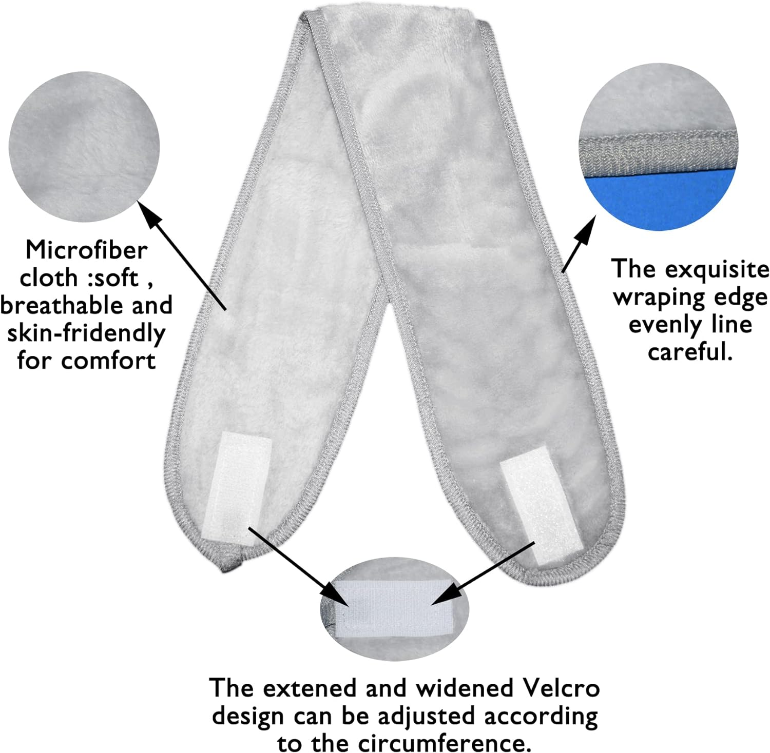 Pglife Spa Facial Headband,Microfiber Adjustable Hair Band,25 X 3.5 Inches,3 Pack, Gray - Gray image number 3