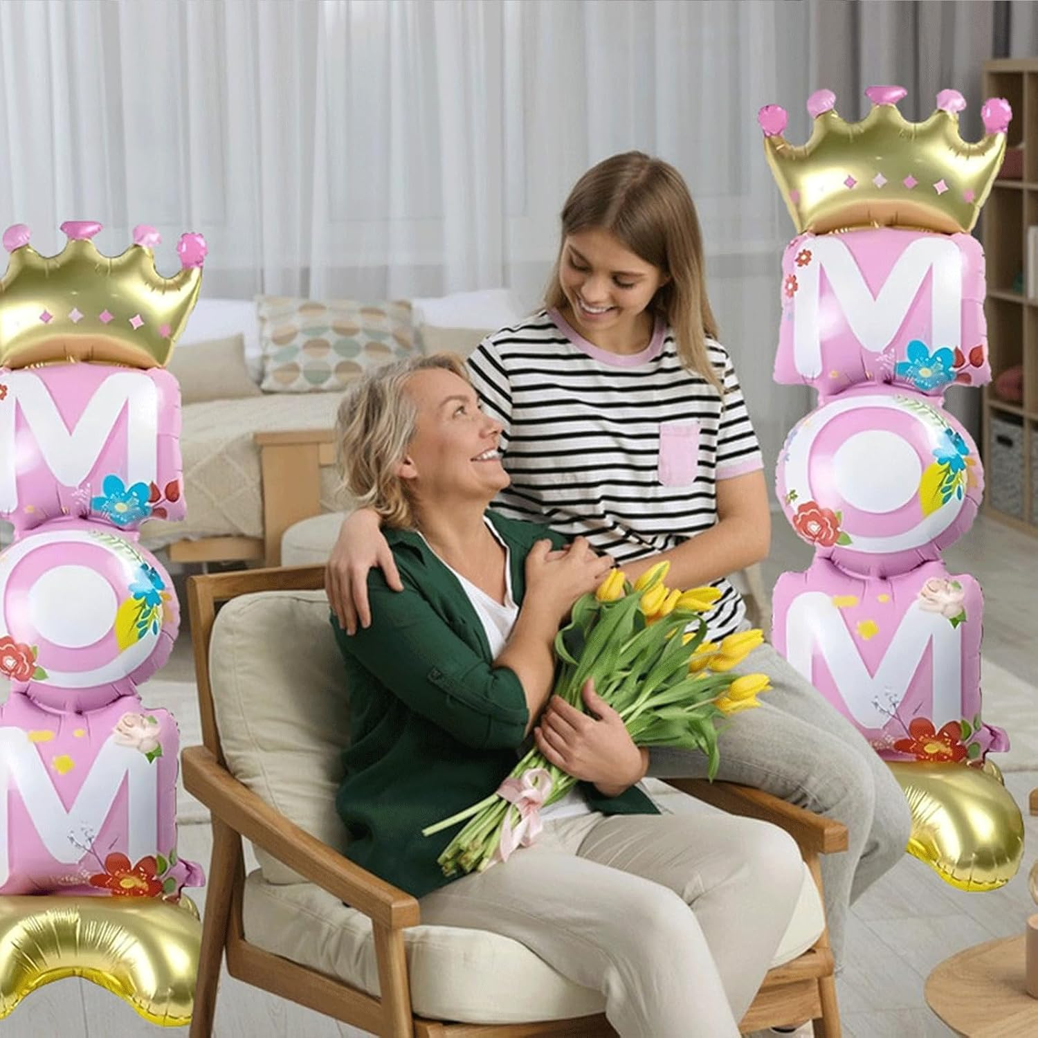 Mother Day Balloon, Mom Standing Aluminum Balloon Happy Mother Day Foil Balloons, Pink Great Mom'S Day Birthday Party Decoration Balloons (1. Mom) image number 1