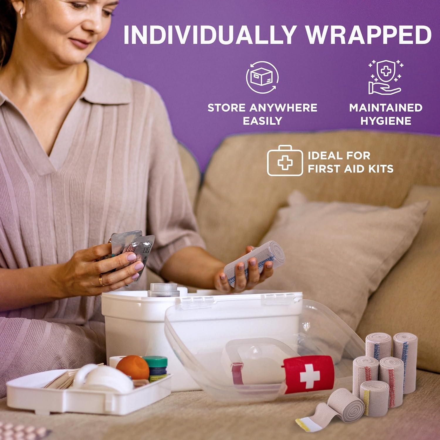 Premium Elastic Bandage Wrap with Self-Closures &ndash; 6 Pack (2X5Cm, 2X7.5Cm, 2X10Cm) &ndash; Compression Bandage Wraps for Wrists, Elbows, Ankles, Knees, Thighs and Torso - Self Adhesive image number 1