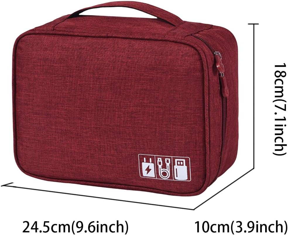FAVORTALK Electronics Organiser Travel Accessories Storage Bag with Removable Bulkhead Waterproof Portable Gadget Pouch for Cable Power Bank Charger Headphone Mouse Hard Disk, Wine Red 1 B21614 image number 7