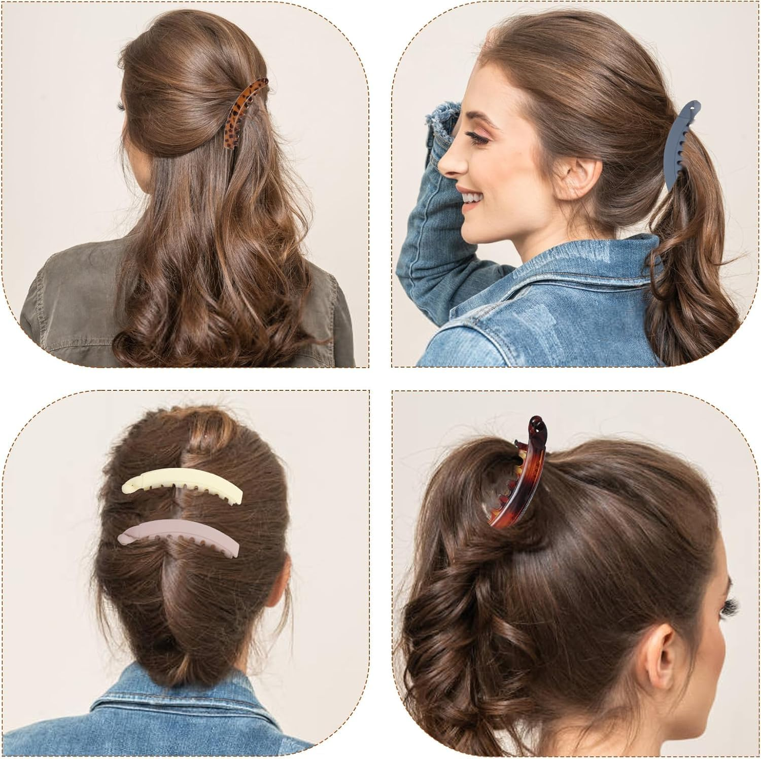 Banana Clips Hair Clincher Combs for Women, 6Pcs Banana Clips Hair Clincher Combs,Large Banana Clip Banana Hair Clip image number 3