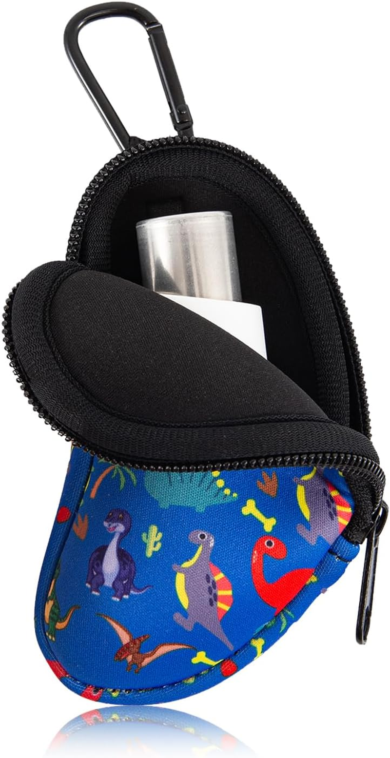 AGDGV Asthma Inhaler Case Holder with Carabiner Clip, Dust-Proof Travel Organizer Bag for Adults & Kids - Lightweight Portable Design with Mesh Pocket & Velvet Lining (Case Only, Cute Dinosaur Design) image number 1