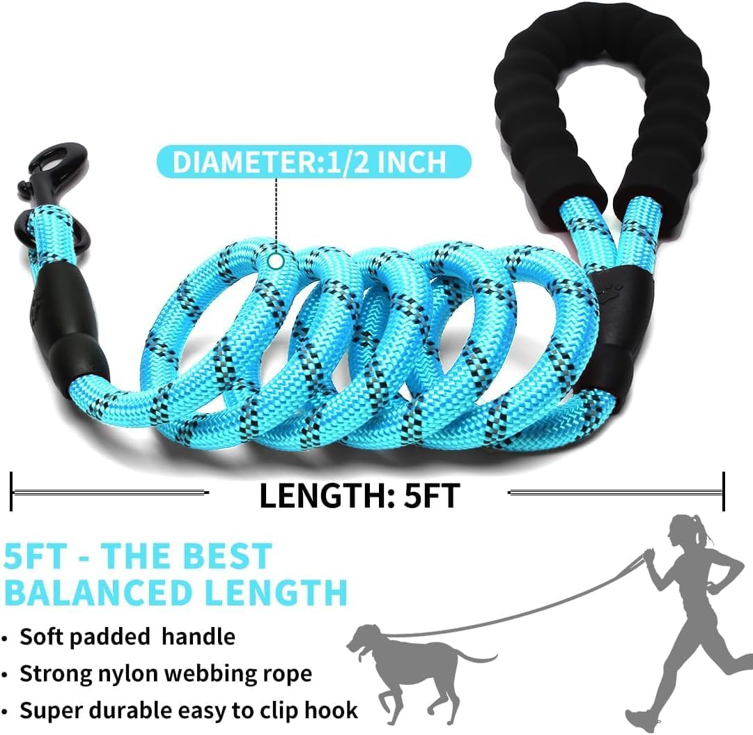 Mumoo Bear Rope Dog Lead 1.5M with Comfortable Padded Handle and Highly Reflective Threads for Medium Large Dogs (1.5M-1.2Cm, Blue) - Black 2Pc image number 7