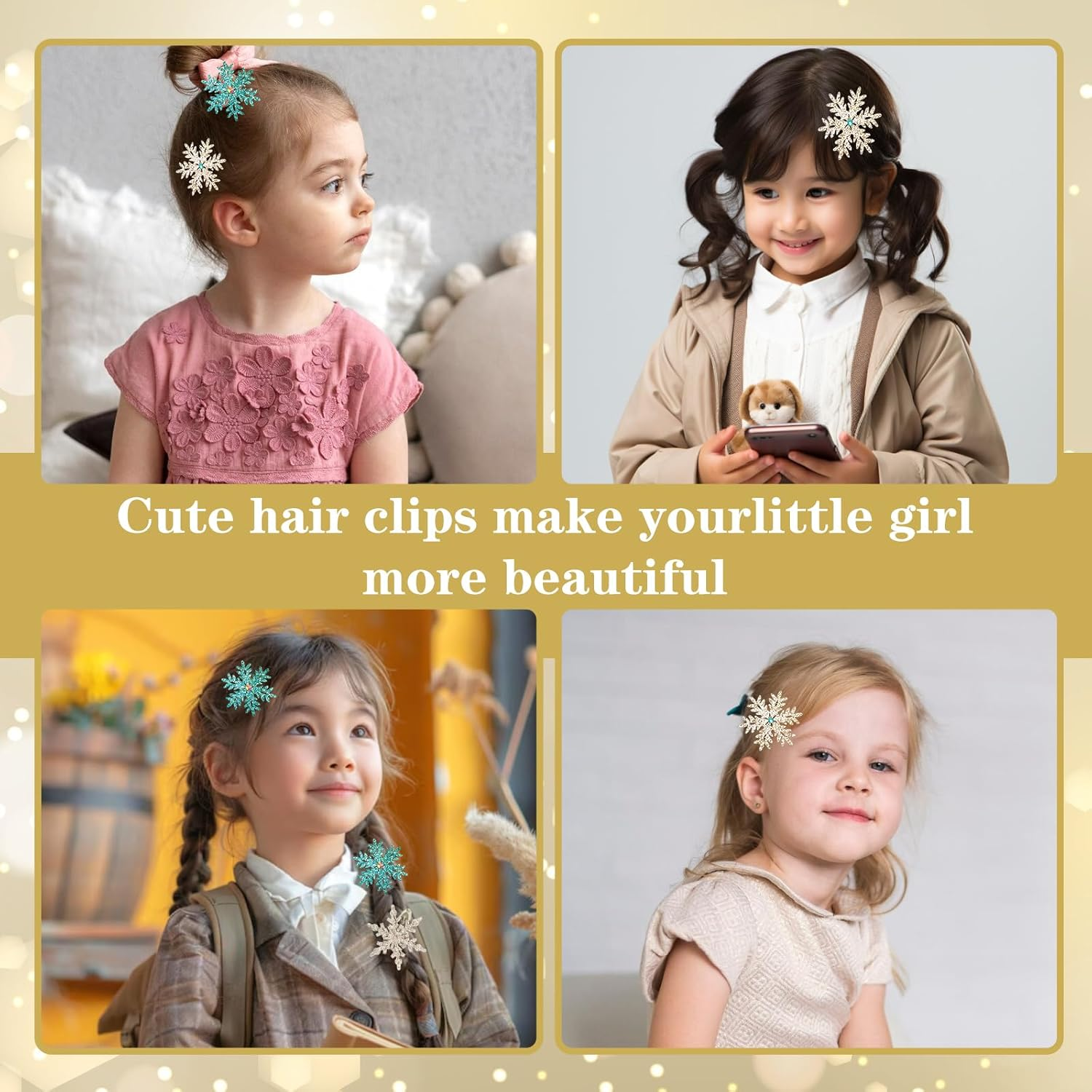 EWEIS 6 Pack Snowflake Hair Clips, Glitter Snowflake Hair Accessories for Girls,Princess Snow Flake Hair Clips&Accessories, Holiday Hair Bows, Kids & Women&rsquo;S Hair Accessories Set