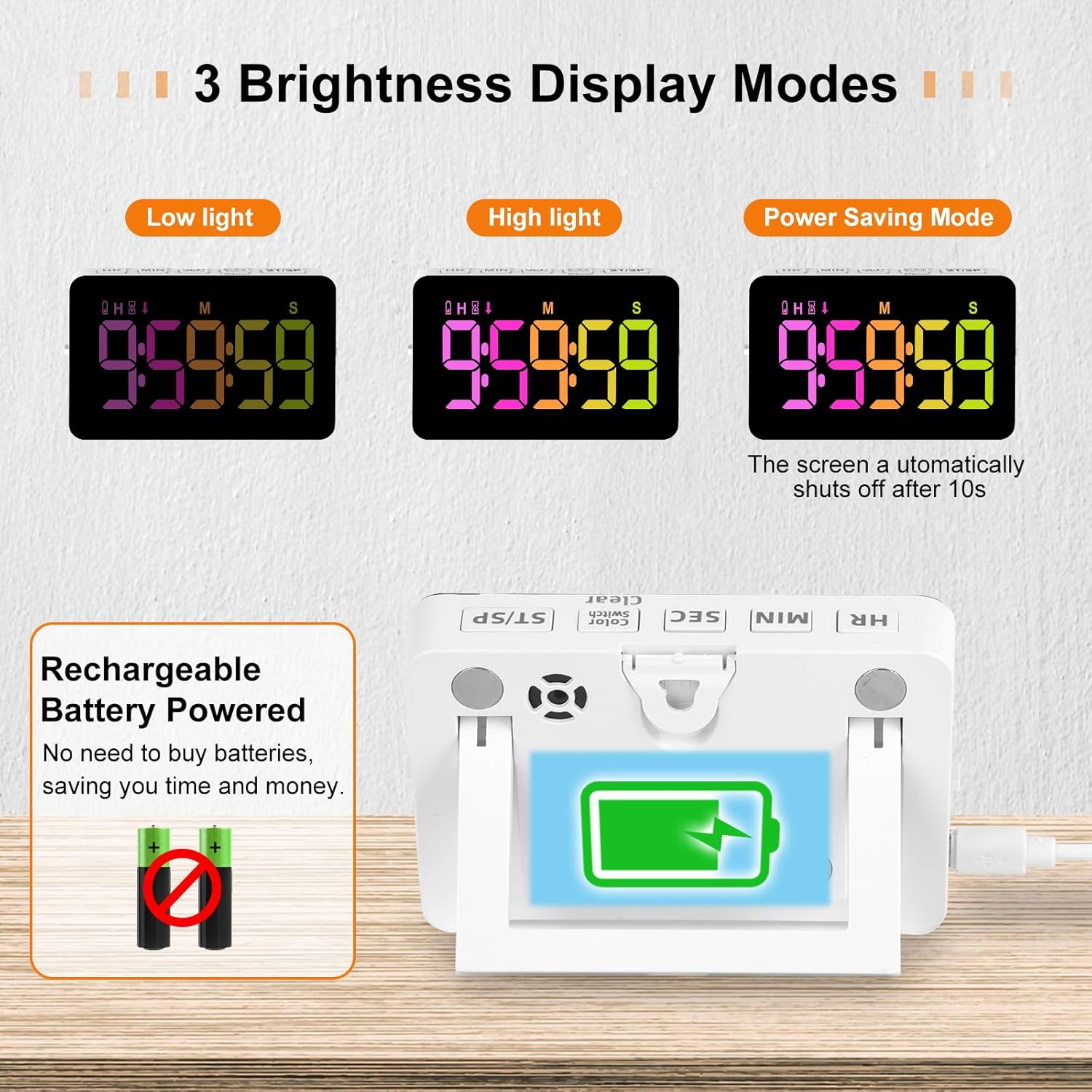 Kitchen Digital Timer, Count down Up, Rechargeable, Vibration Mode Adjustable Volume and Brightness LED Display, Time Management Cook, Desk, Kids Adults Study Teaching, Kitchen Gadgets image number 3