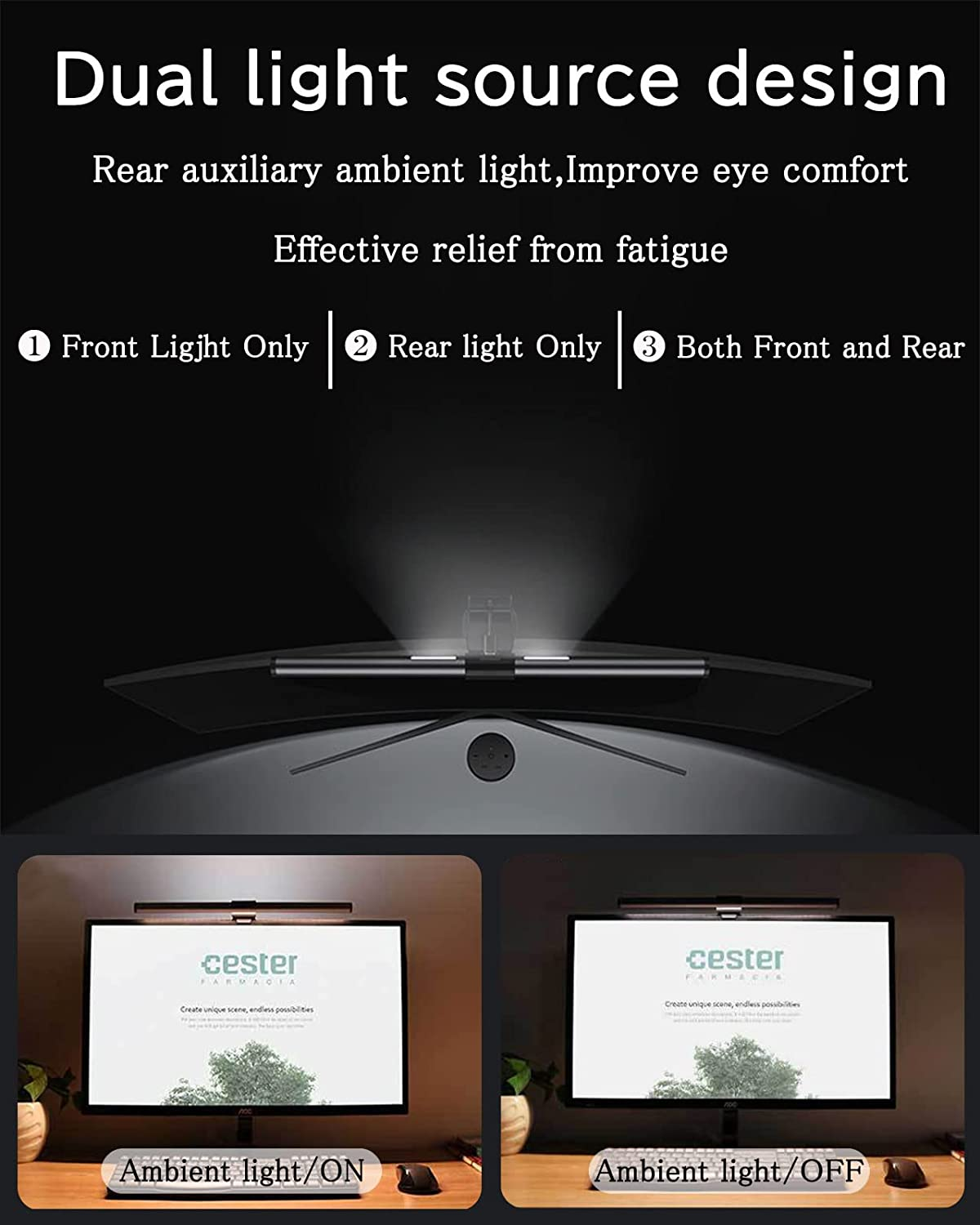 Computer Screen Light for 3-5 Thickness 41CM Monitor Light Bar with Remote Control, Dimless Adjustable Brightness Space Saving, Office, Eyesight Protector image number 6