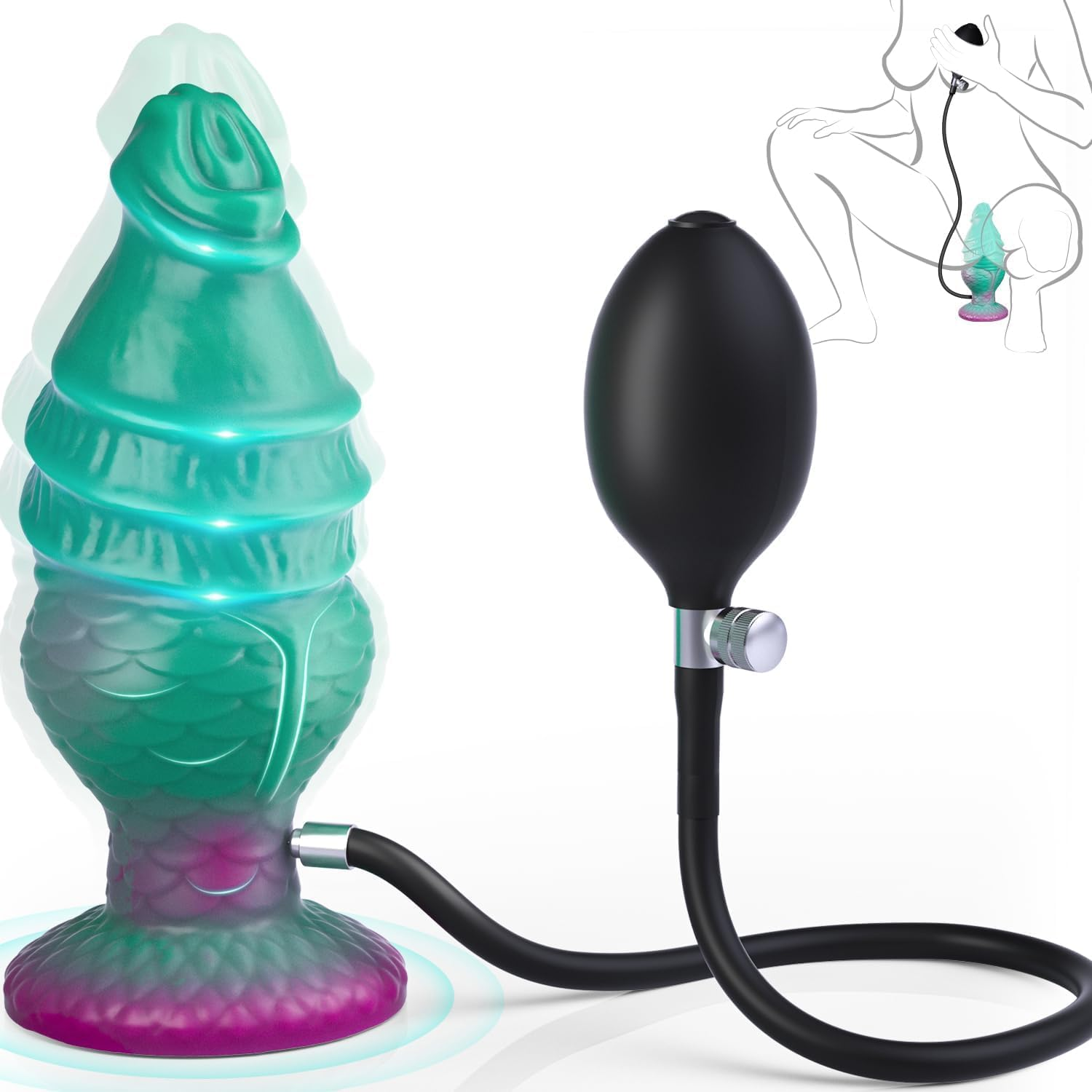 Inflatable Dragon Dildo &ndash; Adjustable Thickness Fantasy Knot Design, Extra Thick Anal Dildo with Strong Suction Cup, Animal-Inspired Dog & Horse Style, Adult Sex Toys for Women and Men (Green)