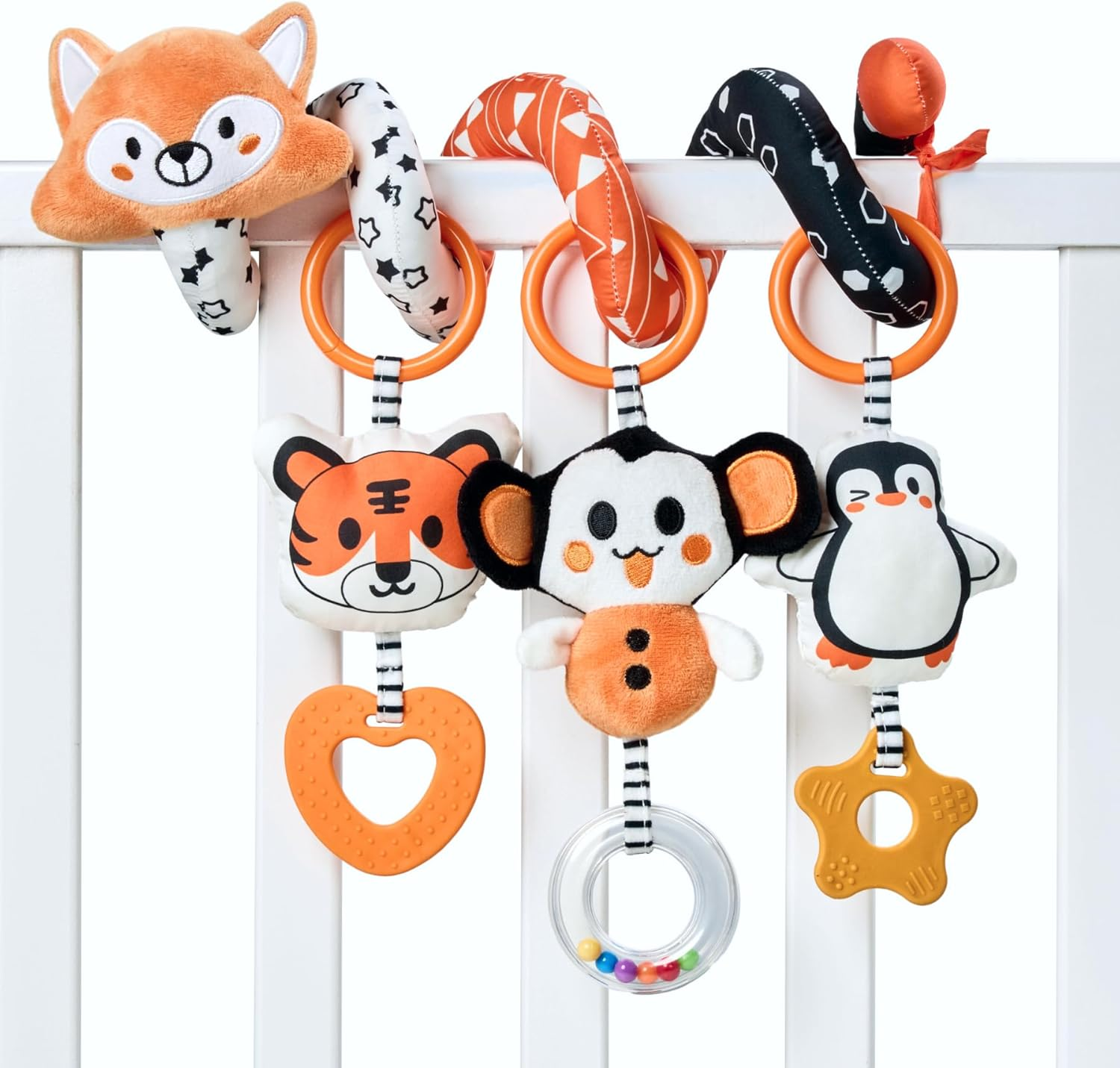 TUMAMA Baby Car Seat Toys - Black and White High Contrast Newborn Infant Soft Hanging Rattle for 0 3 6 12 Months, Crib Stroller Spiral Wrap Toys for 0M+ Babies image number 3