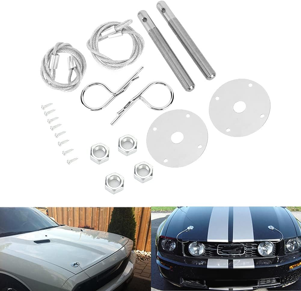 Stainless Steel Hood Pin Plate Lock Kit, 20Pcs Sengine Hood Pin Plate Lock Clip Kit, Stainless Steel Engine Hood Plate Bonnet Clips, Vehicle Exterior Engine Hood with Racing Lanyard image number 6