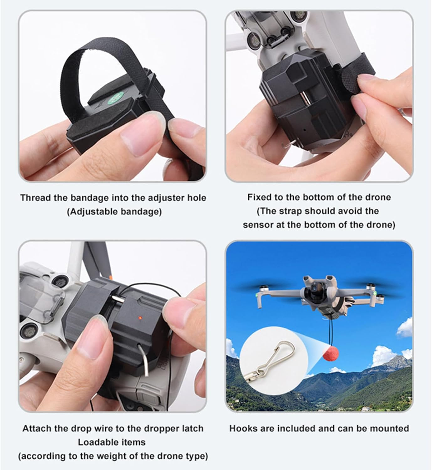 Universal Drone Payload Dropper for DJI FLIP/AIR 3S/Mavic 3 Pro &ndash; 500G Capacity Aerial Delivery Launcher, Remote Control Release, Type-C Charging, Easy Mount for Gifts & Supplies image number 5