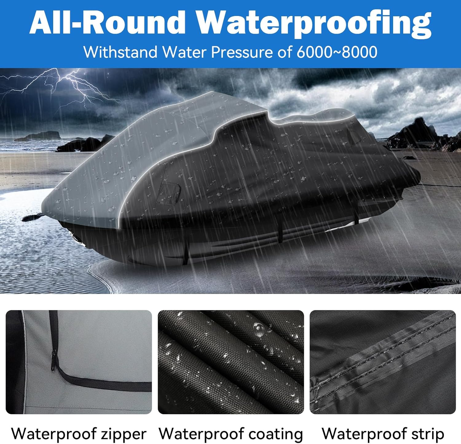 Waterproof Jet Ski Cover for Yamaha 2019-2024 FX SVHO/FX HO Model, 600D Oxford UV Protection Jetski Waverunner Covers with Air Vents image number 6